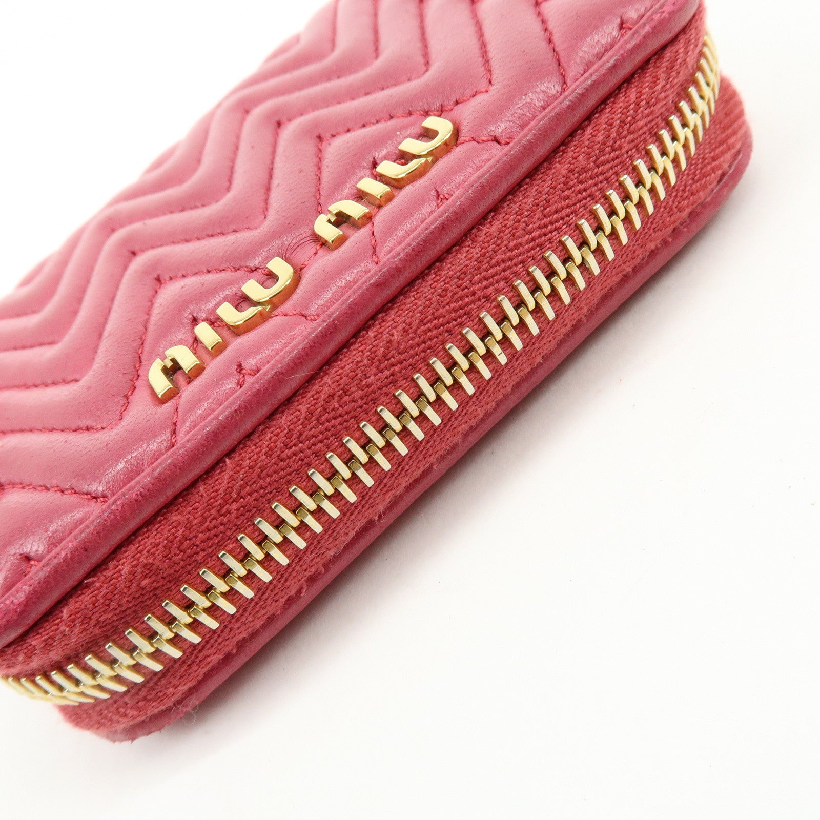 MIU MIU Logo Nappa Leather Coin Case Coin Purse Pink 5MM268