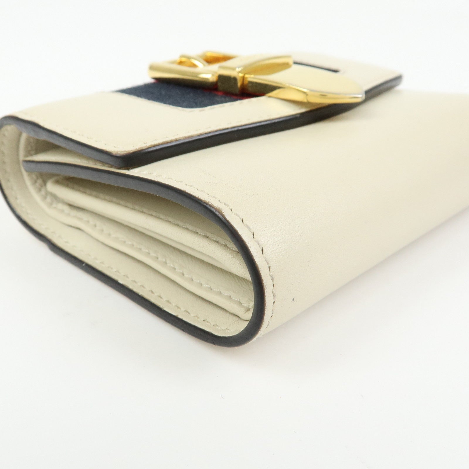 GUCCI Sherry Silvie Leather Tri-fold Compact Wallet Ivory 476081