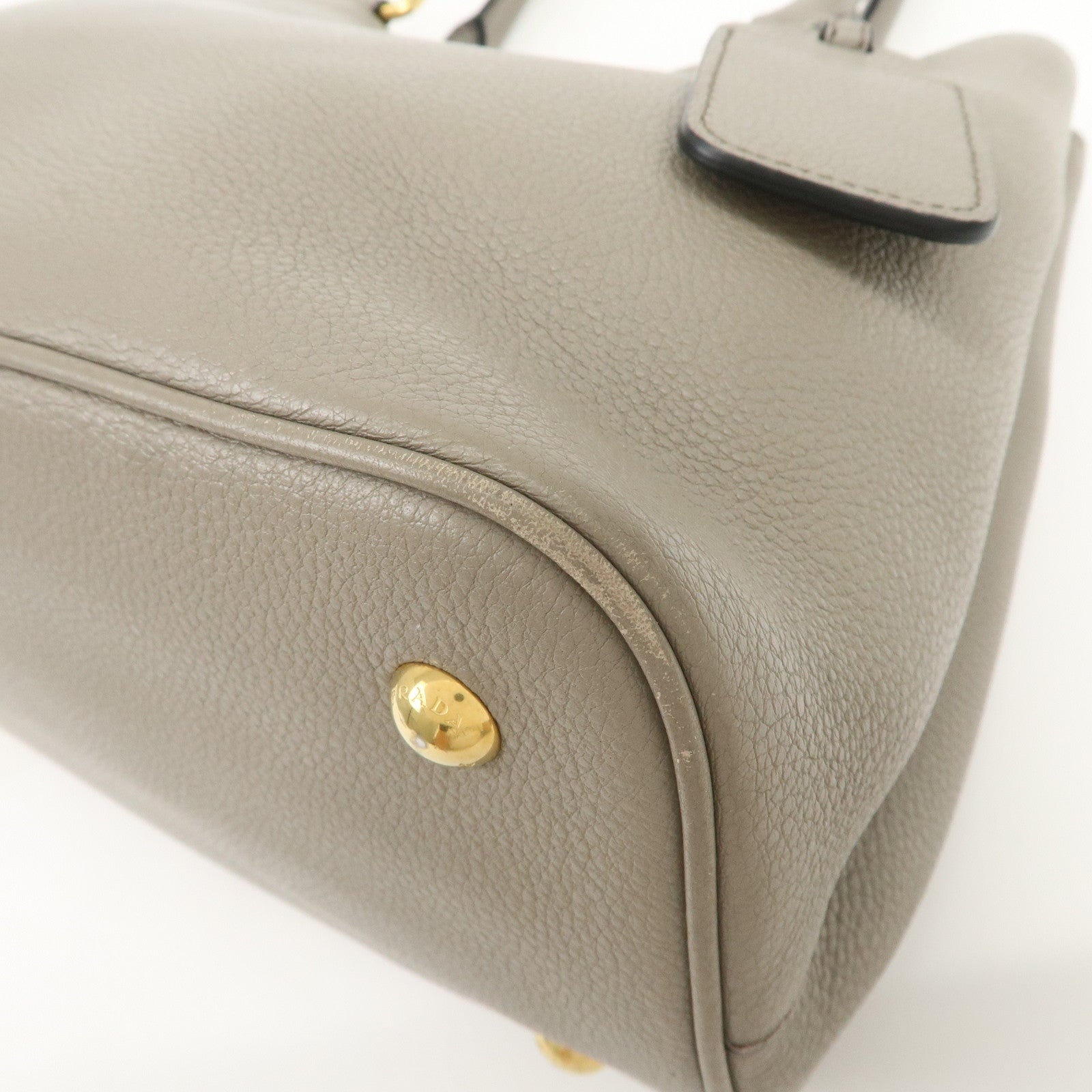 PRADA Logo Leather 2Way Bag Hand Bag Shoulder Bag Gray 1BA058