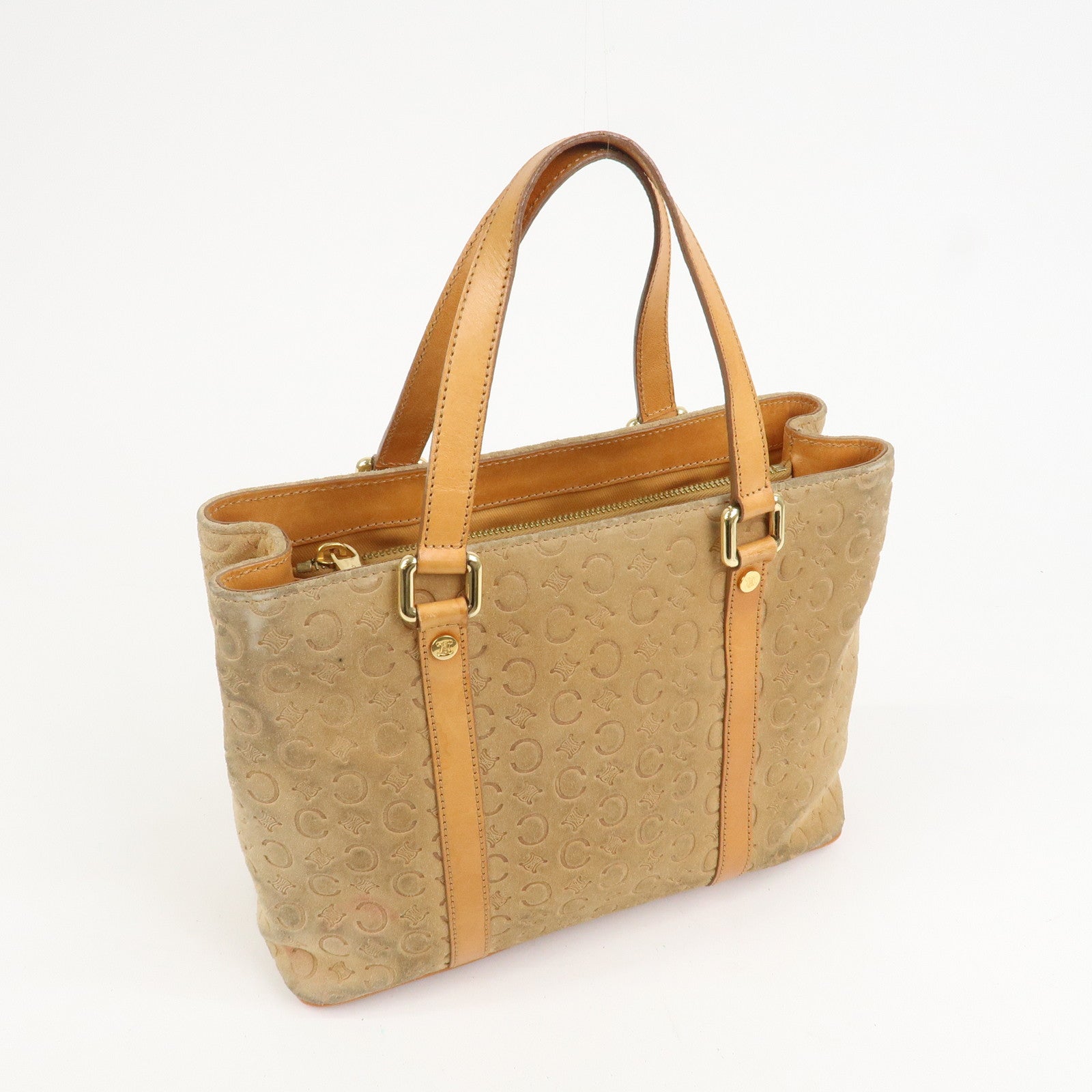 CELINE C Macadam Suede Leather Hand Bag Tote Bag Brown Gold HDW