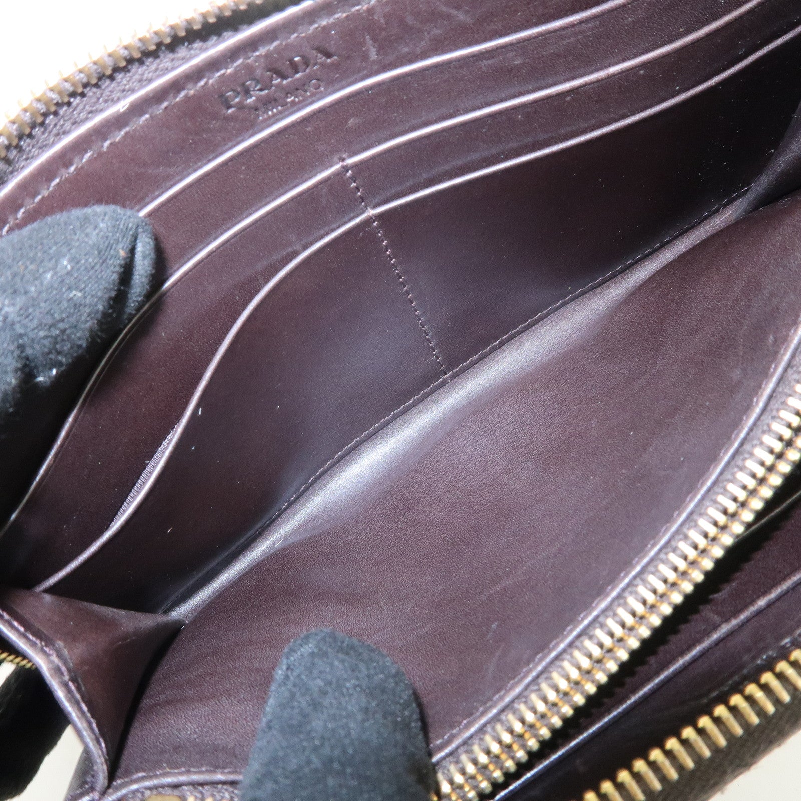 PRADA Unborn Calf Leather Round Zippy Wallet Beige Brown 1M0506