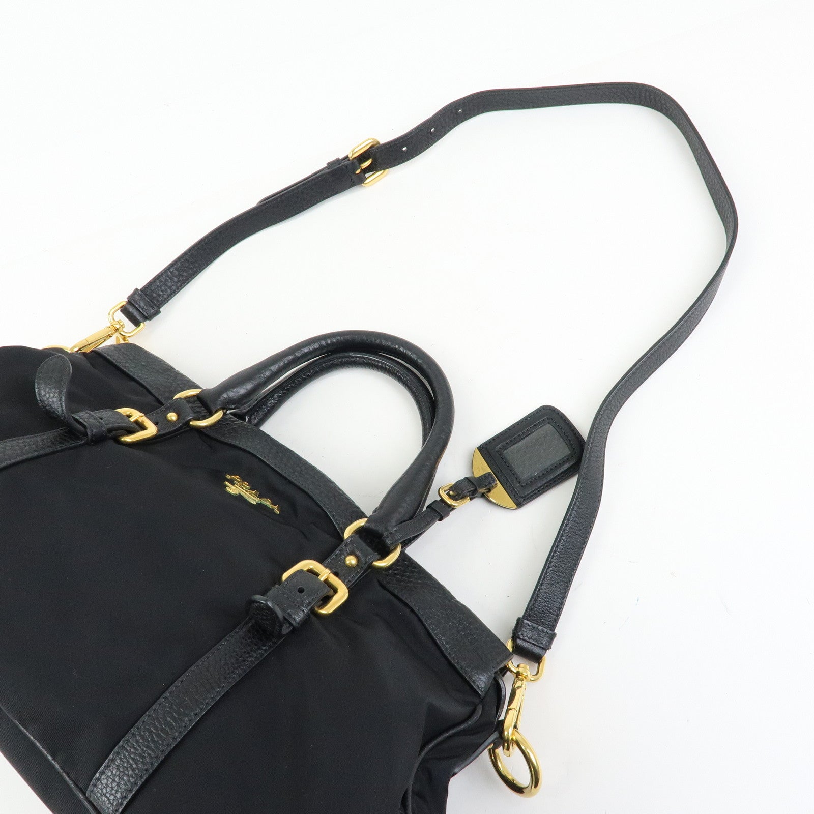 PRADA Logo Nylon Leather 2Way Shoulder Bag Hand Bag Black BN2032