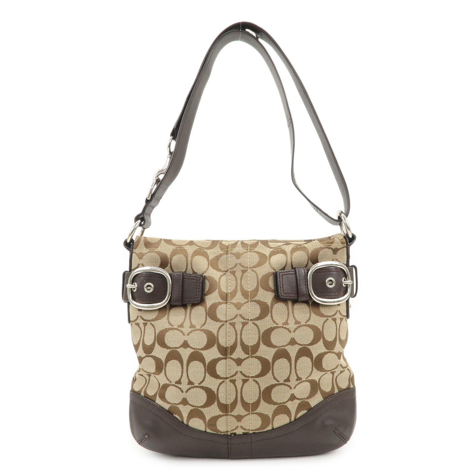 COACH Signature Canvas Leather Shoulder Bag Crossbody Bag Beige