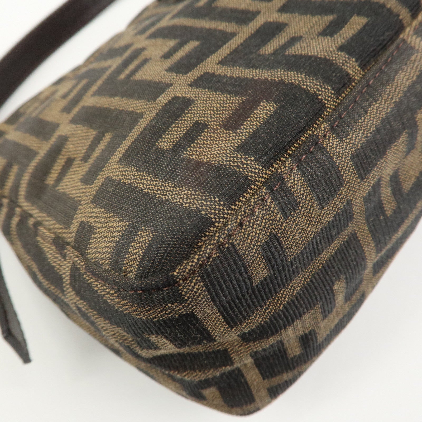 FENDI Zucca Canvas Leather Shoulder Bag Brown Black 26566