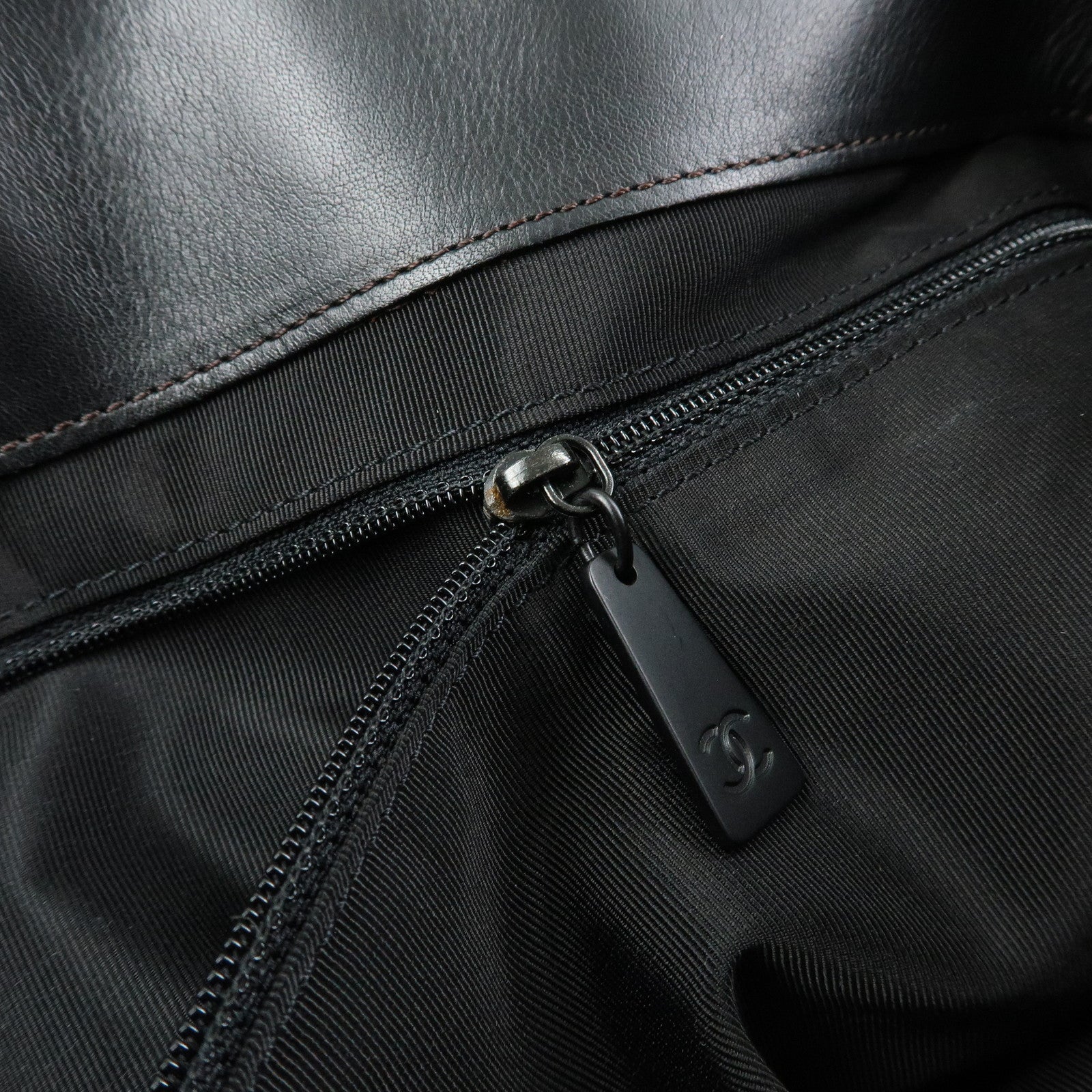 CHANEL COCO Mark Calf Leather Boston Bag Hand Bag Black
