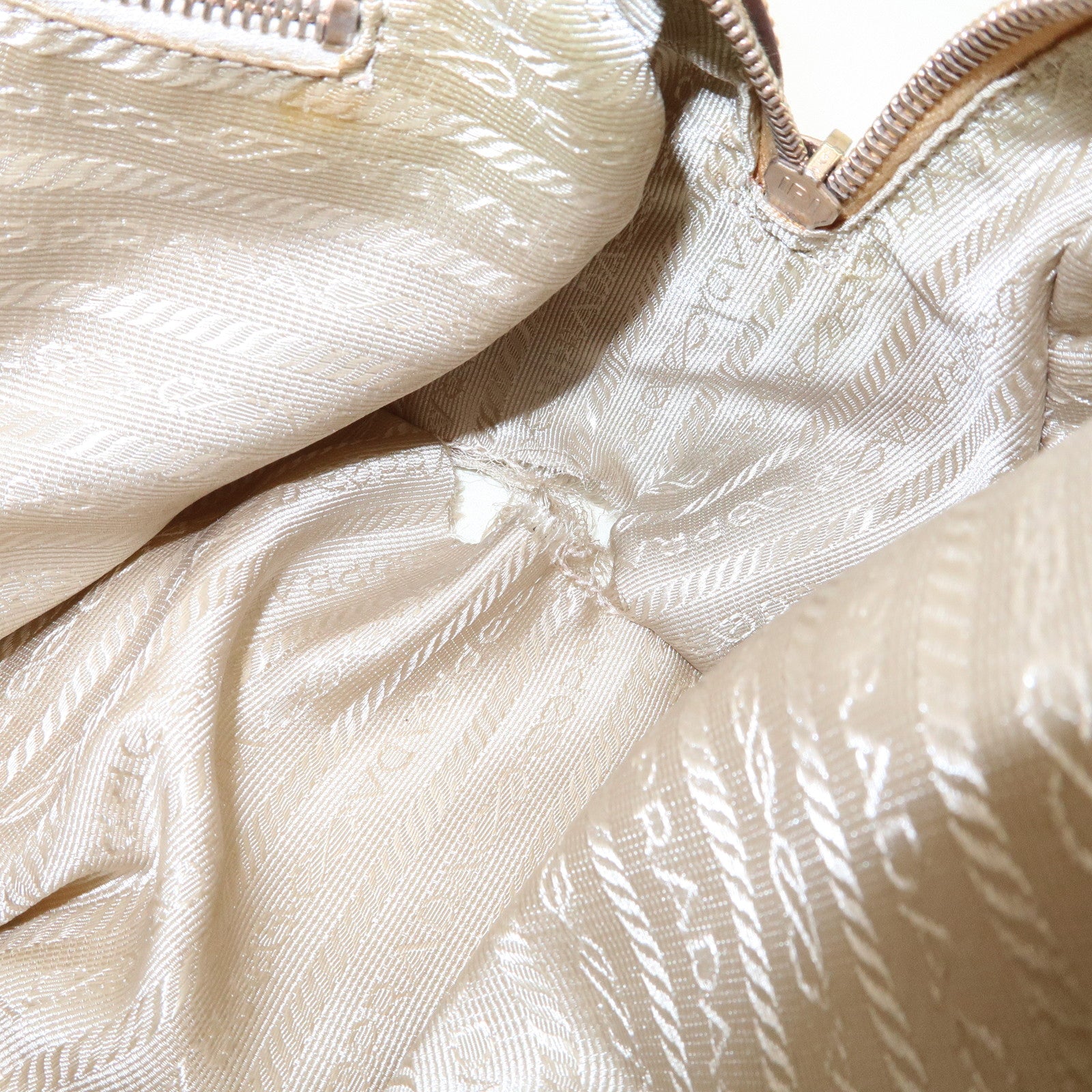 PRADA Leather Bowling Bag Boston Bag Hand Bag Gold HDW Beige