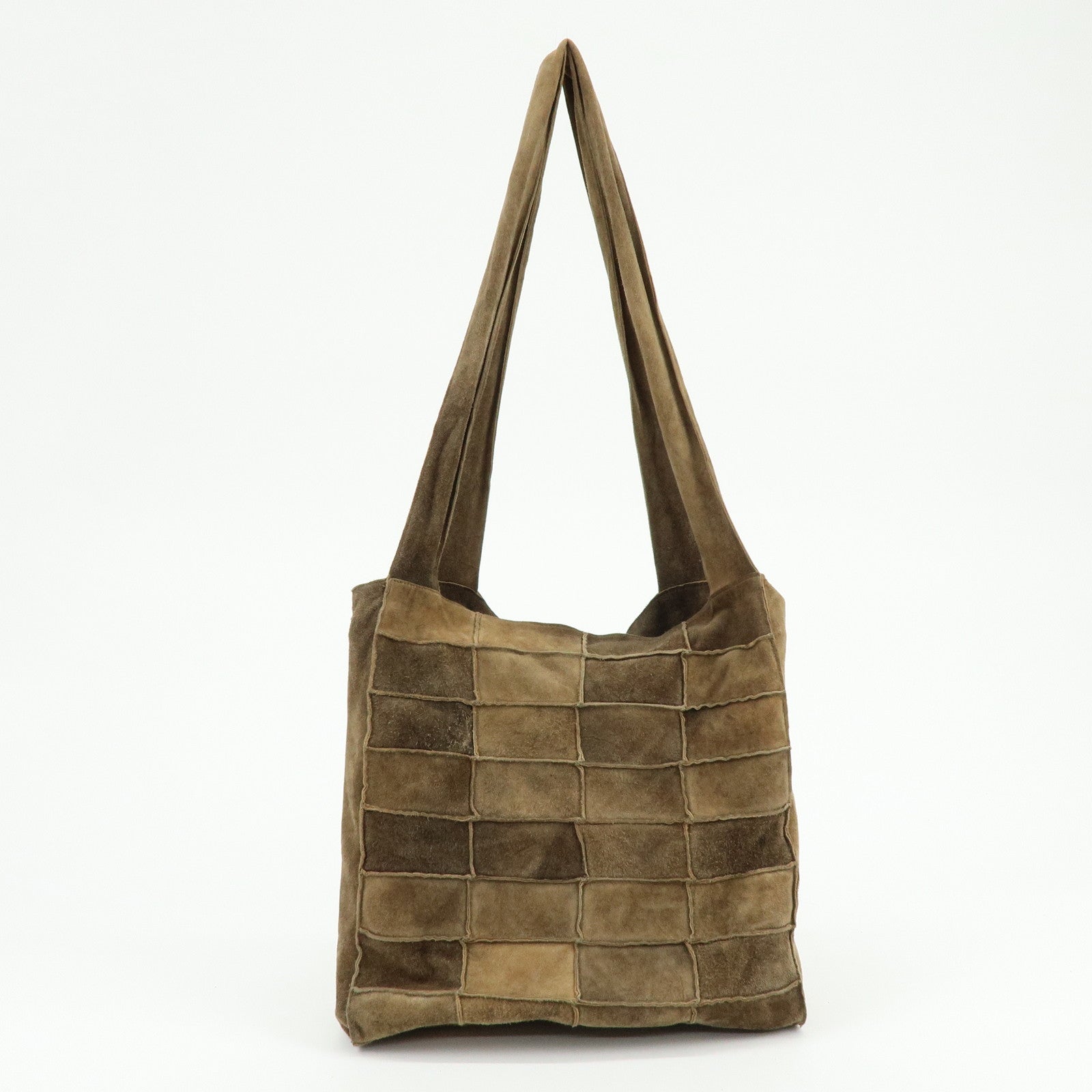 CHANEL Suede Patchwork Tote Bag Shoulder Bag Brown