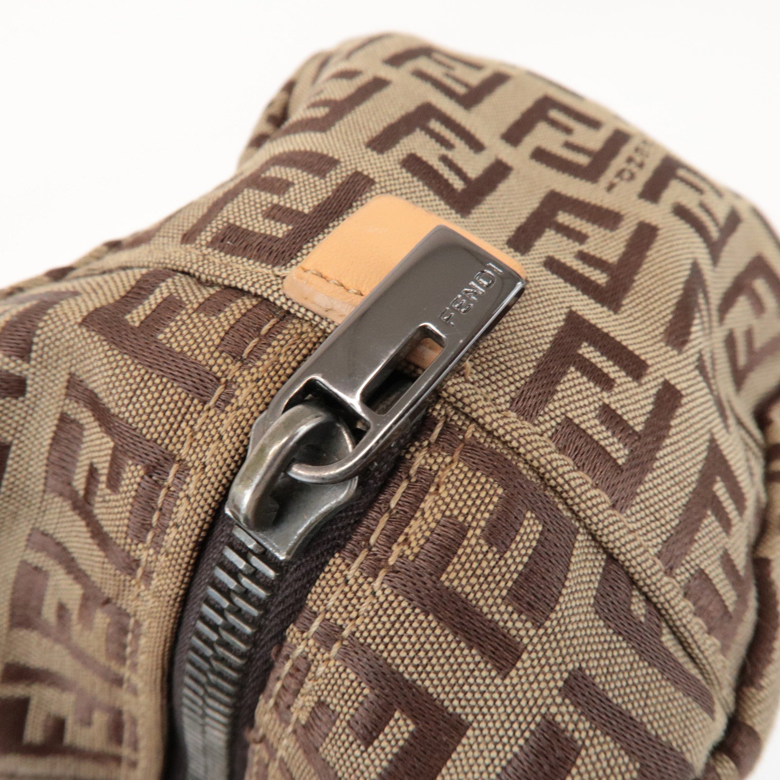 FENDI Zucchino Canvas Leather Pouch Cosmetic Pouch Brown