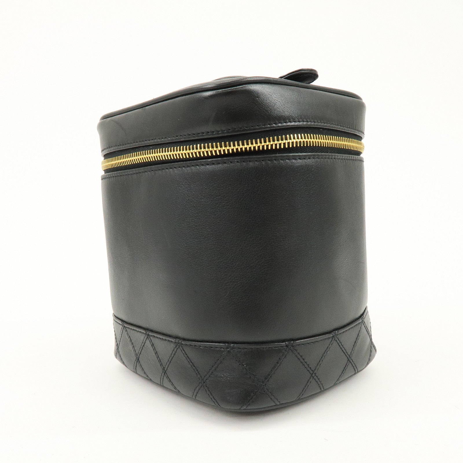 CHANEL Bicolore Lamb Skin Vanity Bag Hand Bag Black A01619