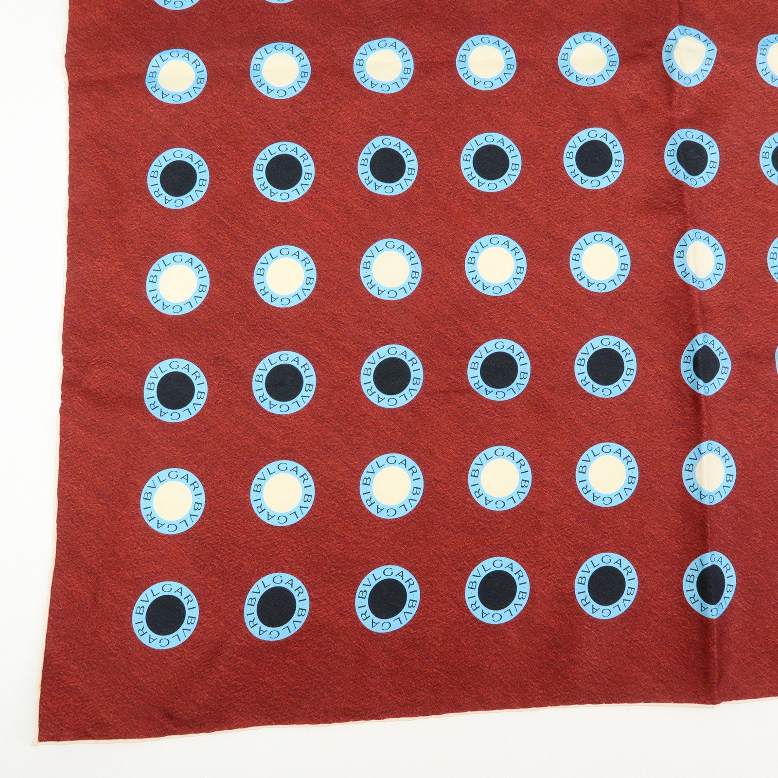 BVLGARI Logo Silk 100% Scarf Wine Red Light Blue Black
