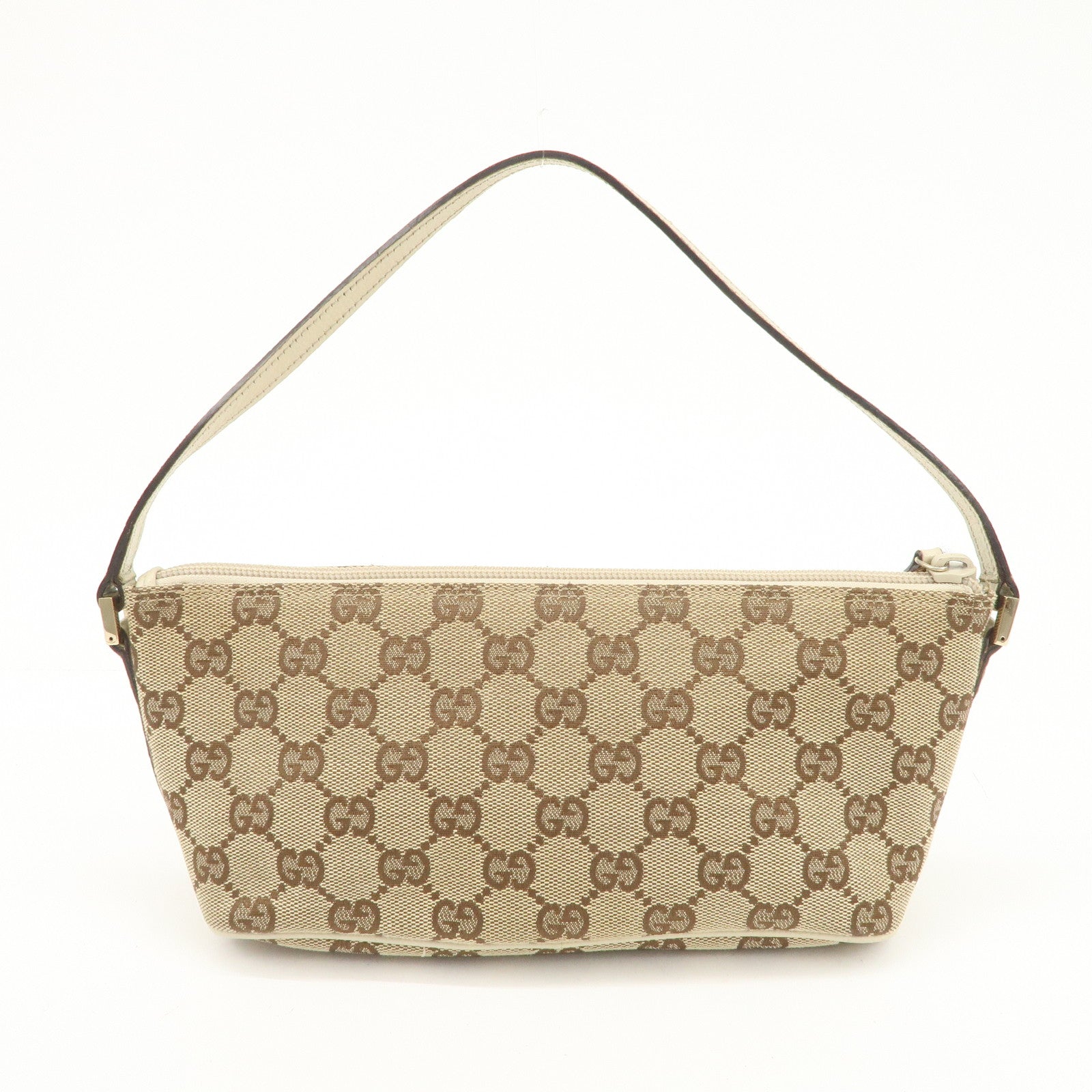 GUCCI Boat Bag GG Canvas Leather Bag Hand Bag Pouch Beige Ivory 07198 Used