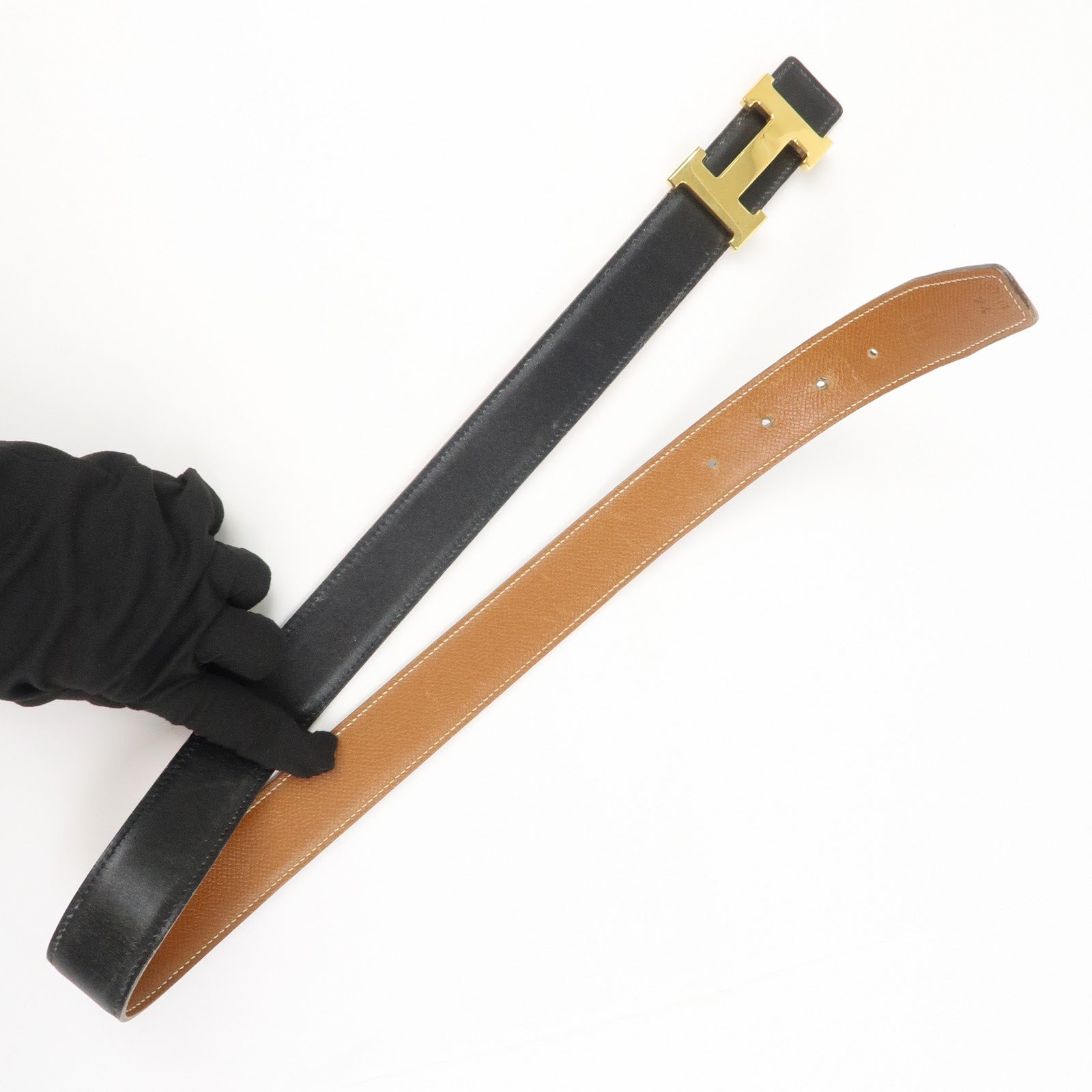 HERMES Leather H Buckle Reversible Constance Belt C Stamped
