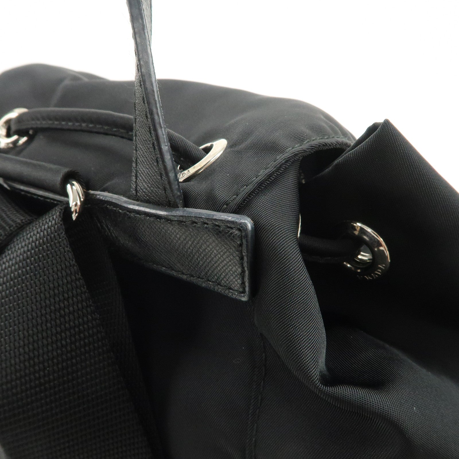 PRADA Triangle Logo Nylon Leather Backpack Rucksack Black 1BZ032