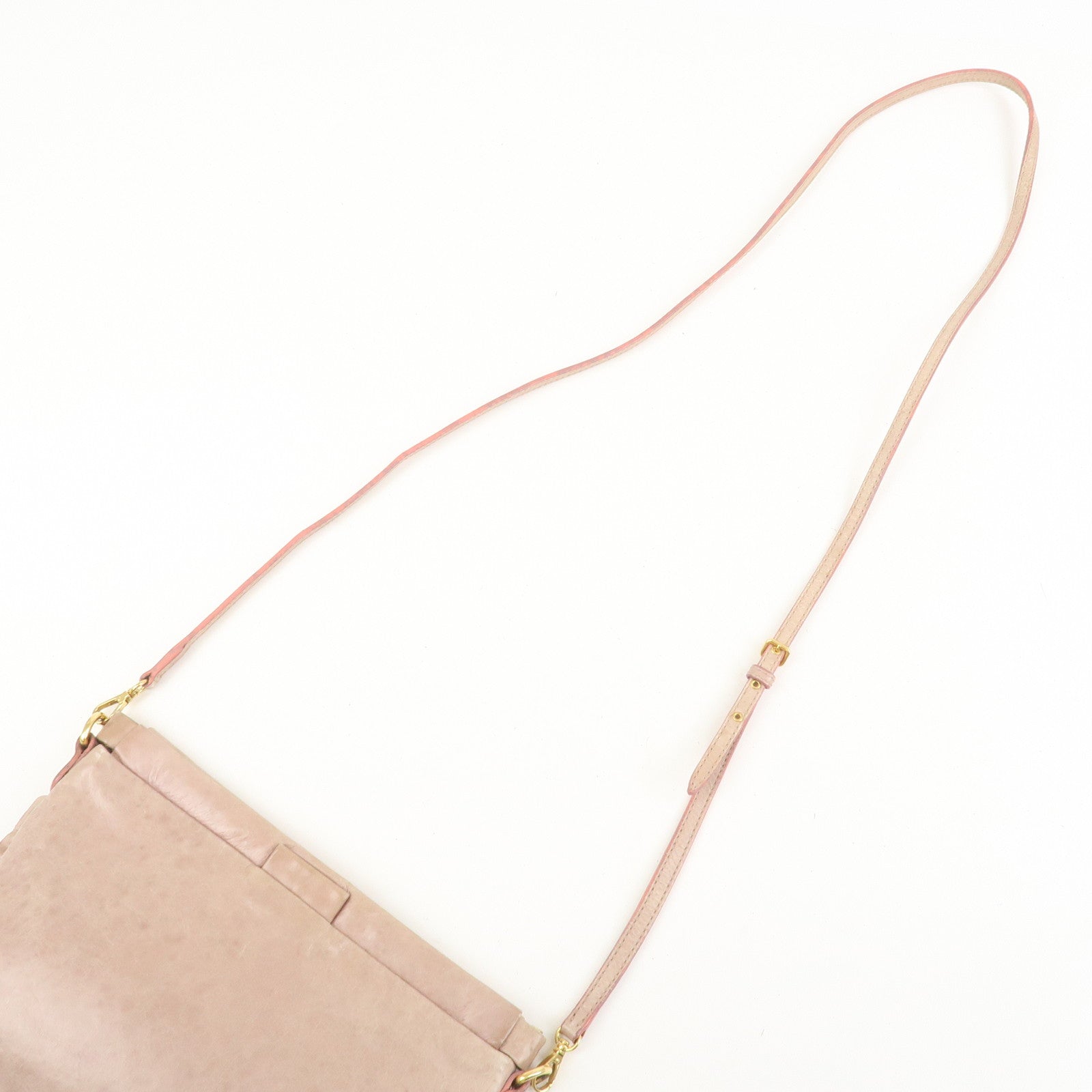 MIU MIU Logo Frilled Leather Shoulder Bag Crossbody Bag Pink Beige