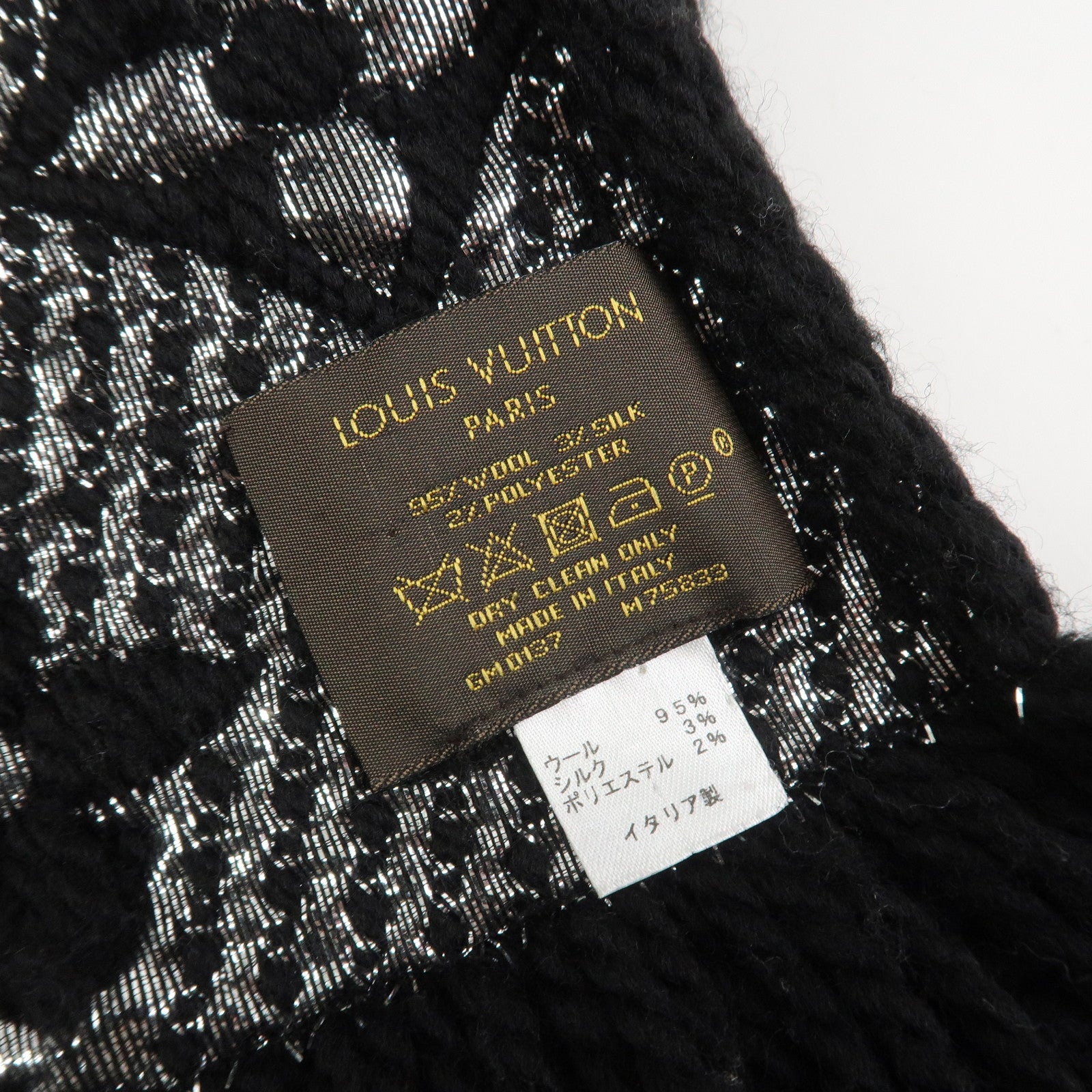 Louis Vuitton Escharp Monogram Shine Wool Silk Scarf Black M75833