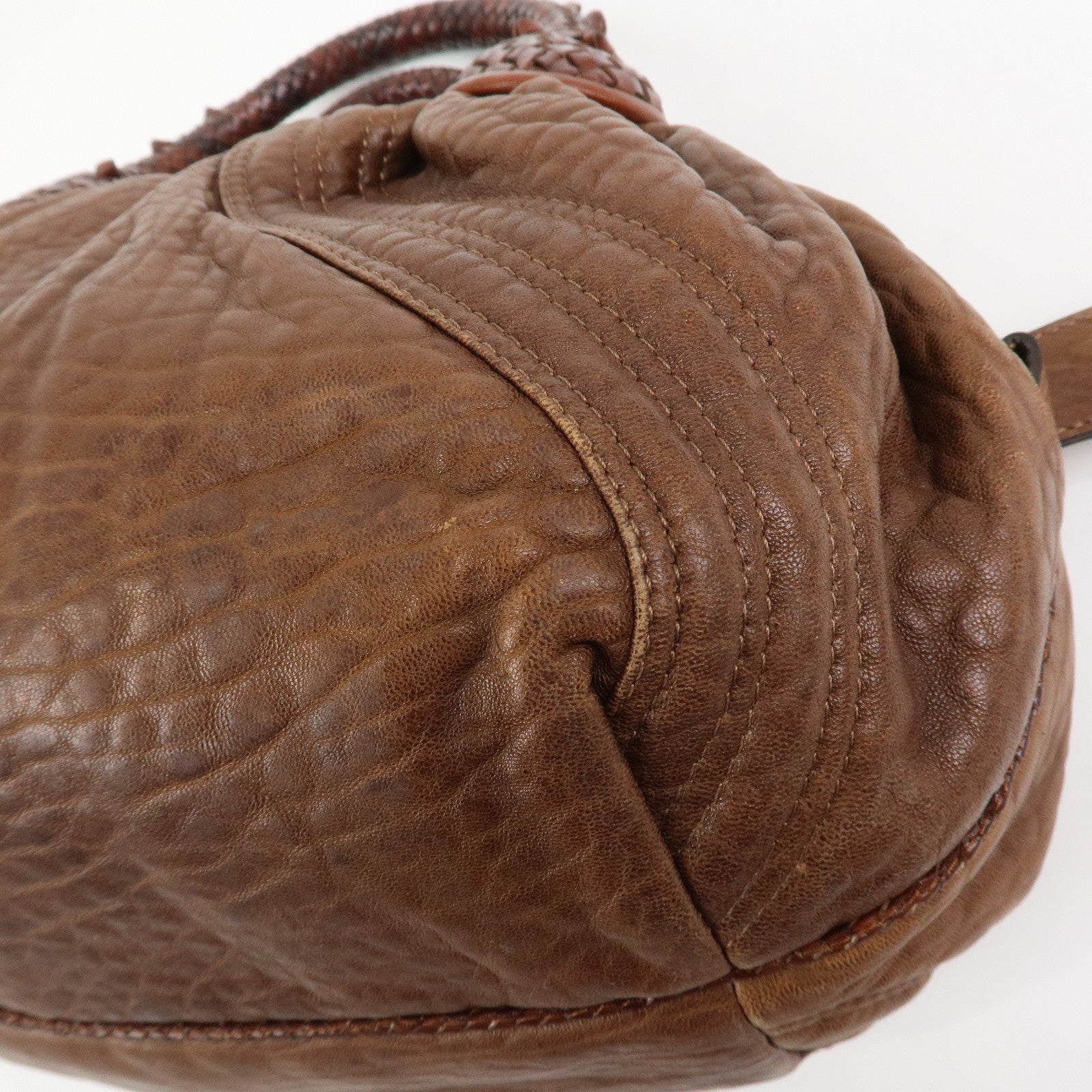 FENDI Logo Leather Mini Spy Bag Hand Bag Brown 8BL078