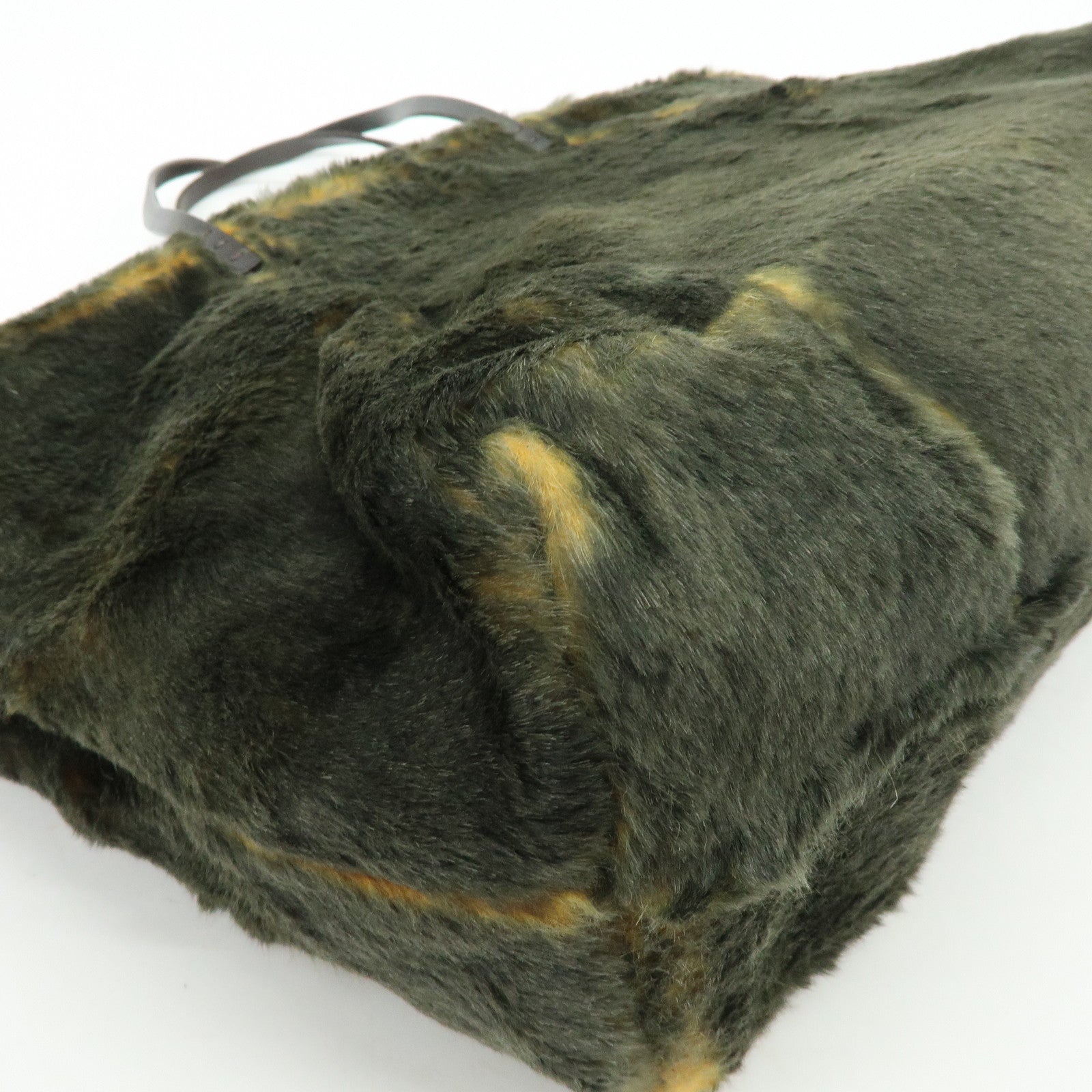 FENDI Fur Leather Tote Bag Hand Bag Brown Yellow 8BH005