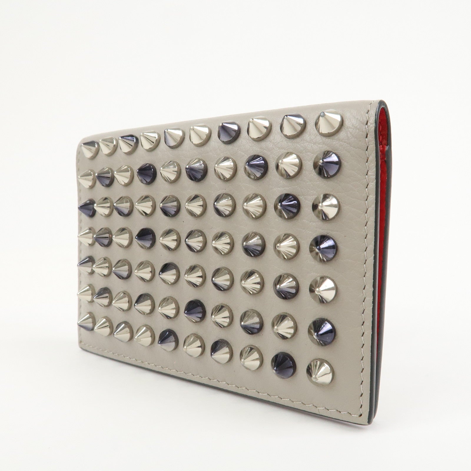 Christian Louboutin Leather Card Case Card Holder Studs Gray