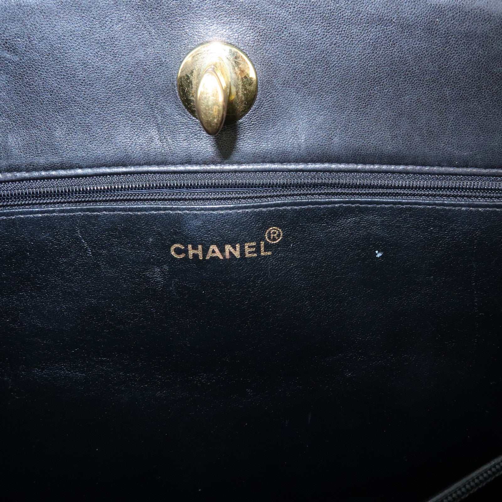 CHANEL Matelasse COCO Mark Lamb Skin Tote Bag Shoulder Bag Black