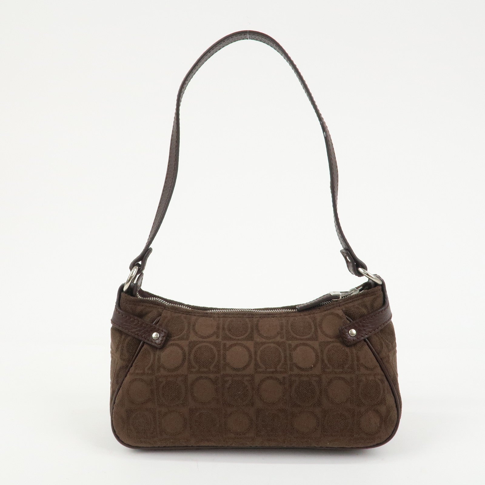 Ferragamo Gancini Polyester Leather Shoulder Bag Hand Bag Brown