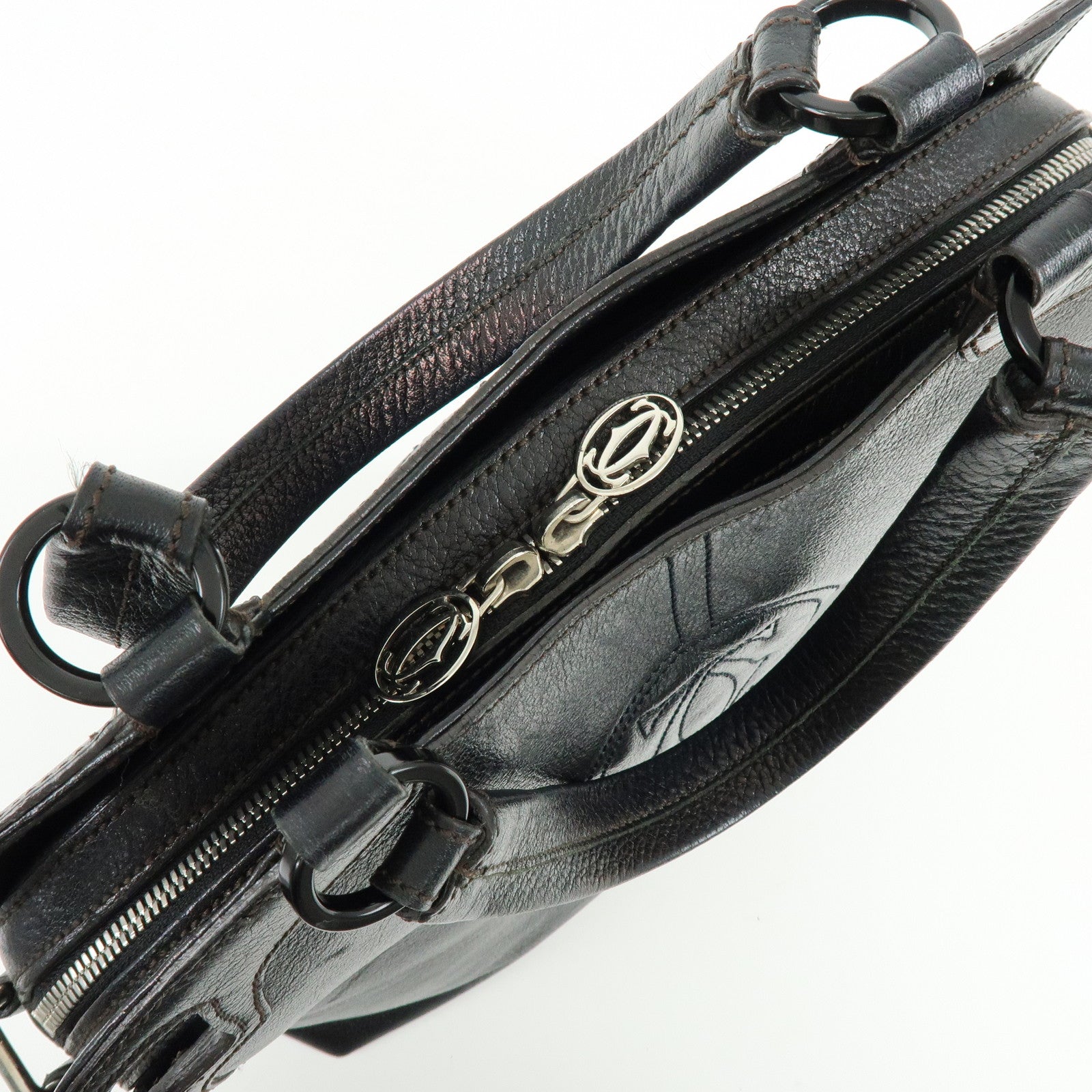 Cartier Marcello de Cartier Leather 2Way Shoulder Hand Bag Black