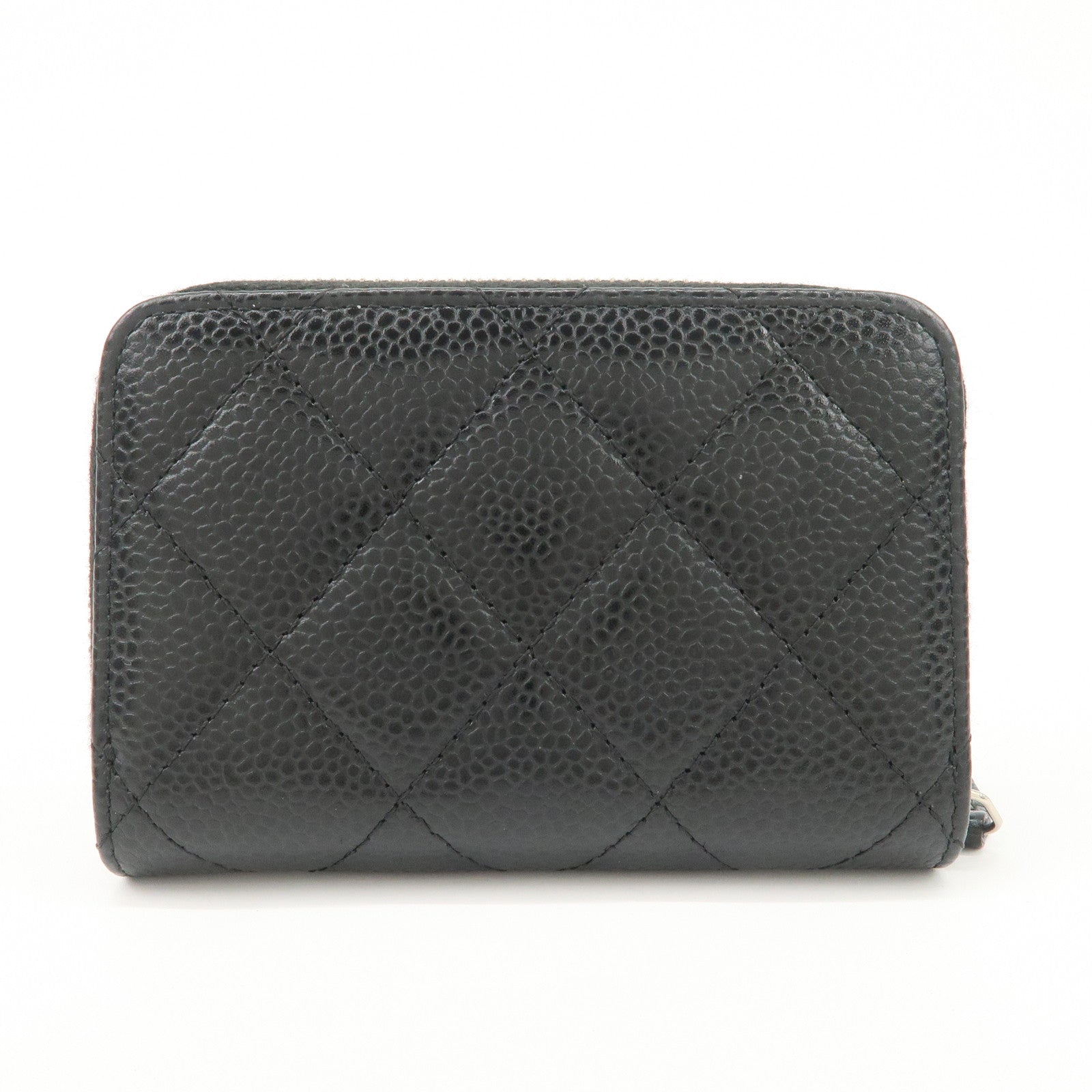 CHANEL Matelasse Caviarskin Coin Case Black Silver Hardware