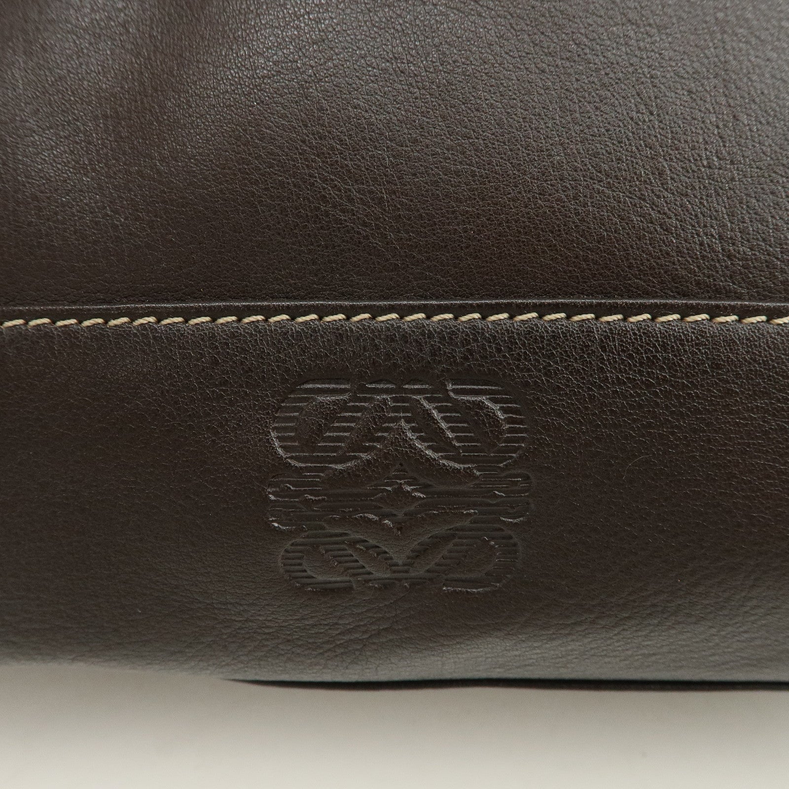 LOEWE Anagram Leather Boston Bag Hand Bag Dark Brown