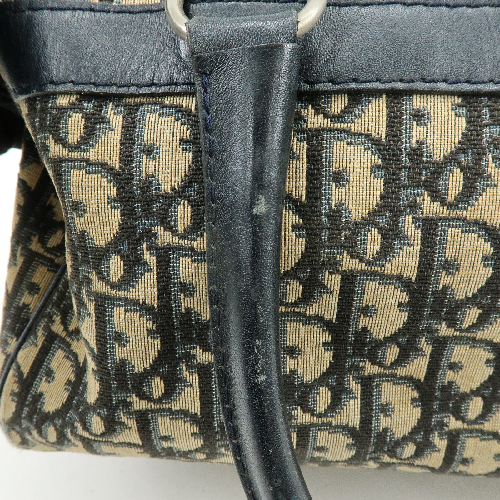 Christian Dior Trotter Leather Boston Bag Hand Bag Beige Navy