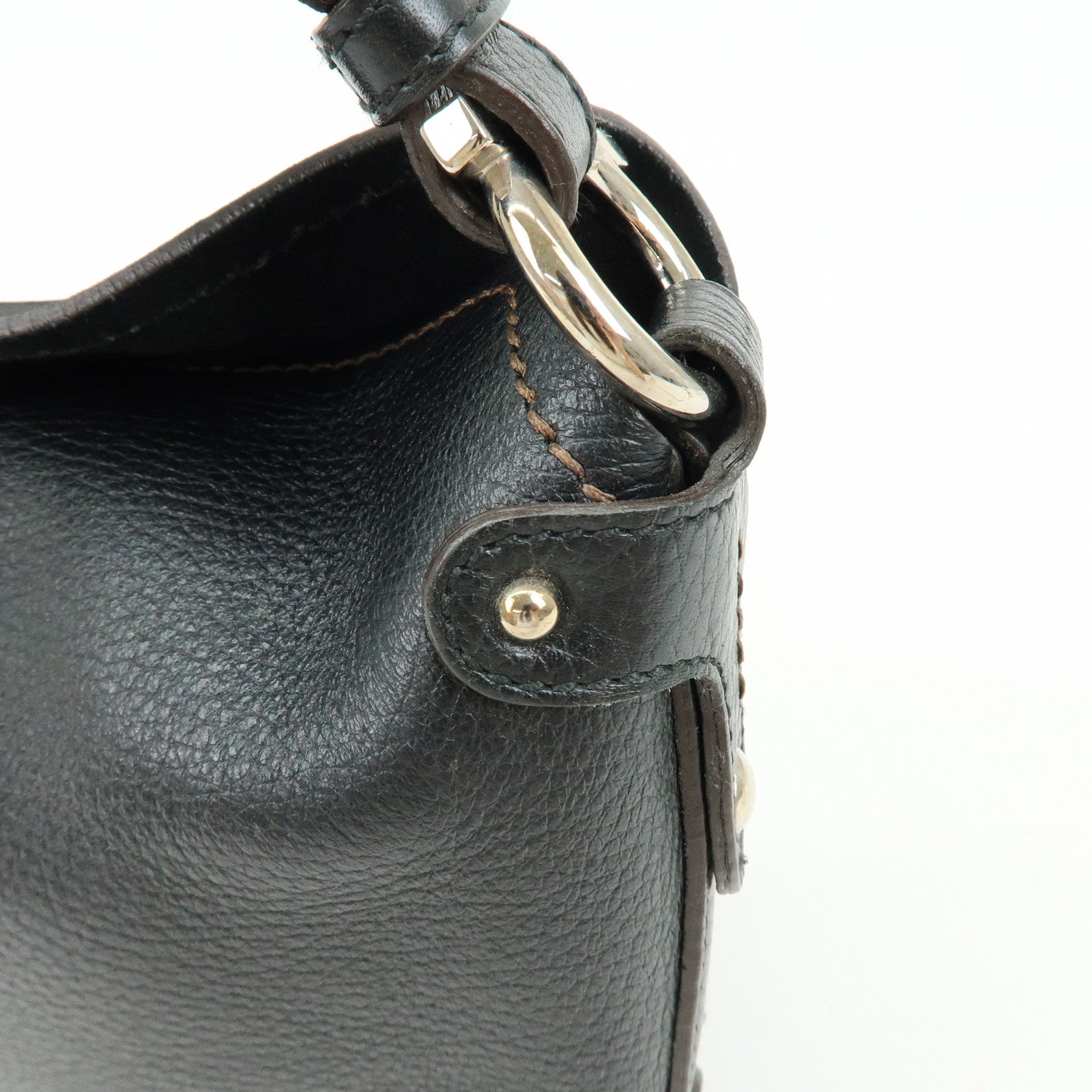 Ferragamo Gancini Leather Shoulder Bag Hand Bag Black
