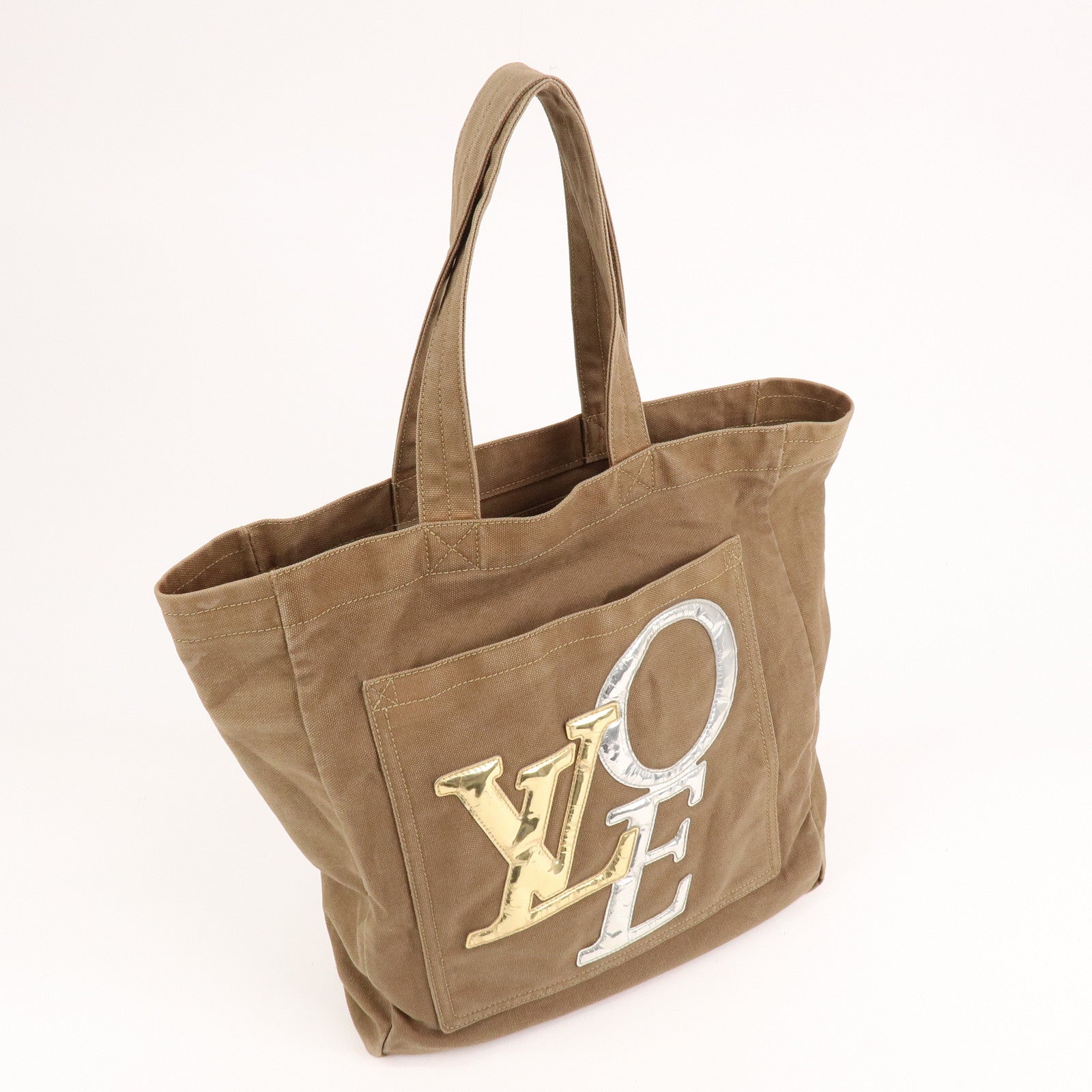 Louis Vuitton Thats Love MM Canvas Tote Bag Hand Bag Khaki M56385