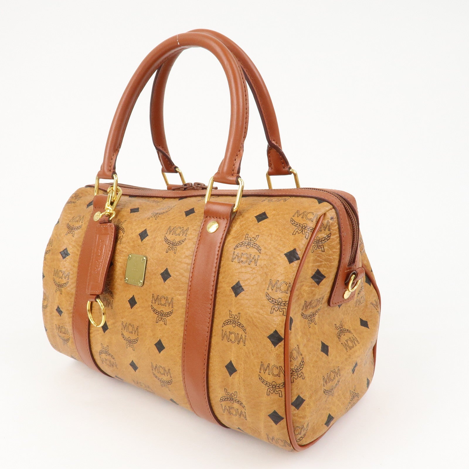 MCM Visetos Logo Leather 2WAY Bag Hand Bag Shoulder Bag Brown