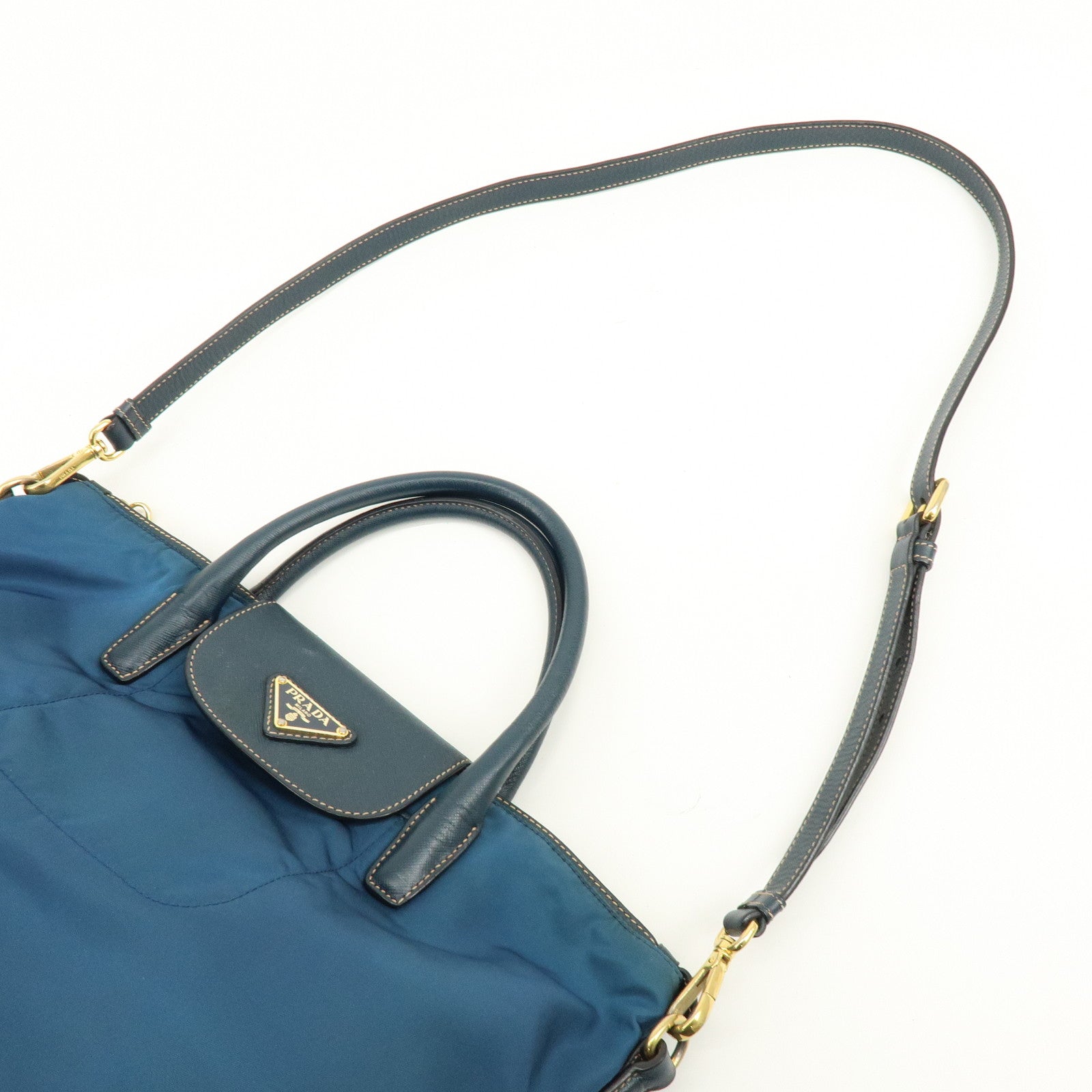 PRADA Triangle Logo 2Way Bag Hand Bag Shoulder Bag Blue BN2541