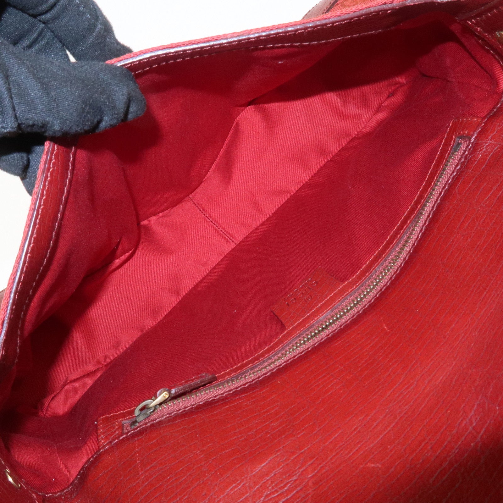 GUCCI Horsebit GG Monogram Canvas Leather Hand Bag Red