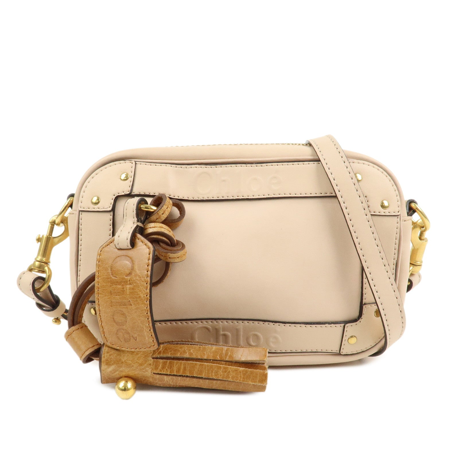 Chloe Eden Leather Tassel Shoulder Bag Pink Beige