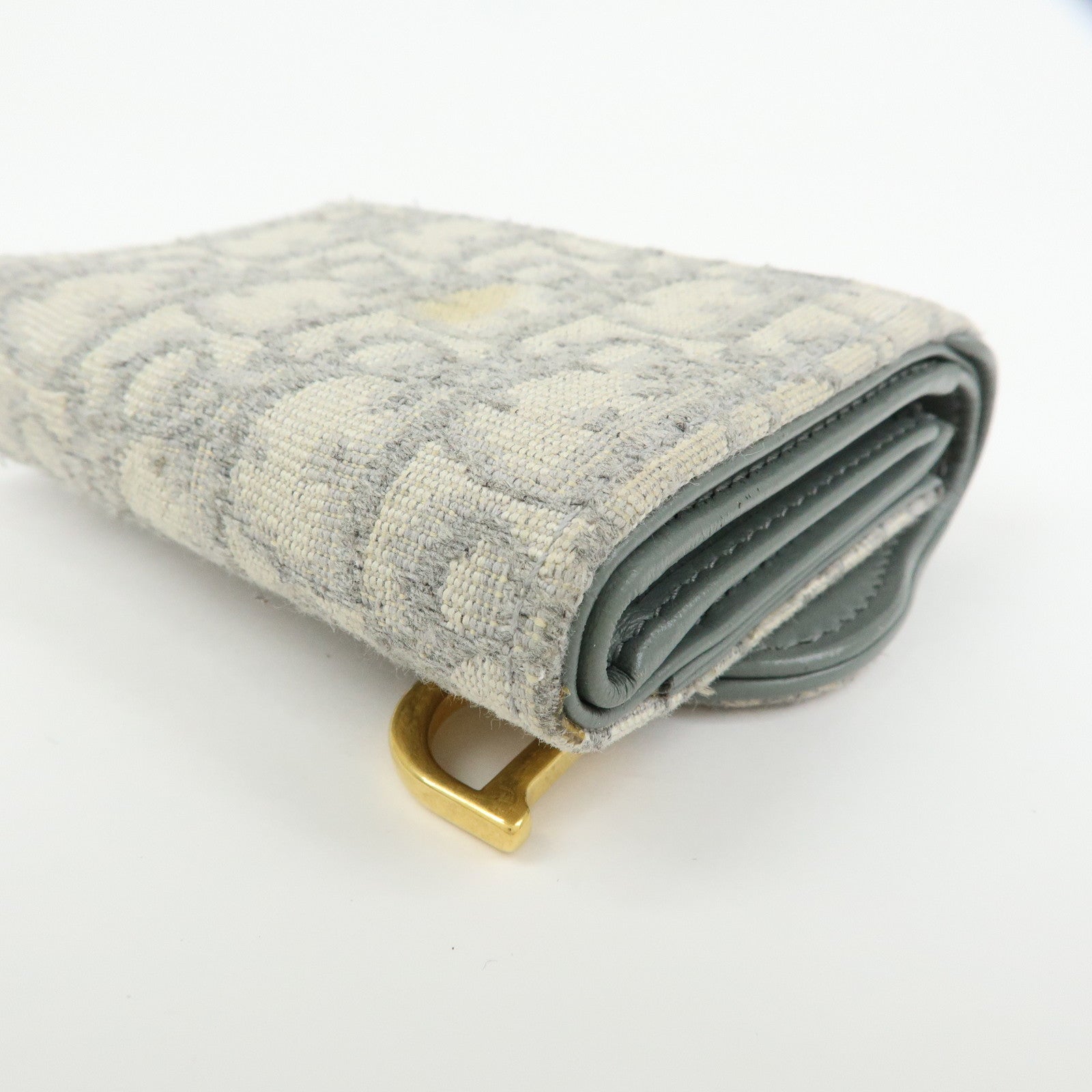 Christian Dior Trotter Jacquard Canvas Bi-fold Compact Wallet Gray
