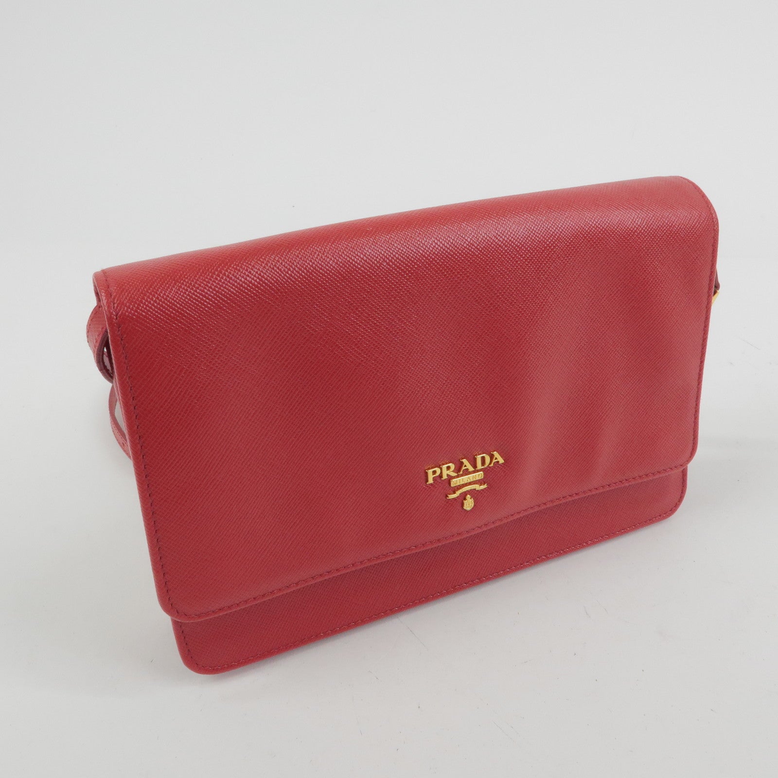 PRADA Saffiano Leather Shoulder Bag Crossbody Bag Red 1M1361