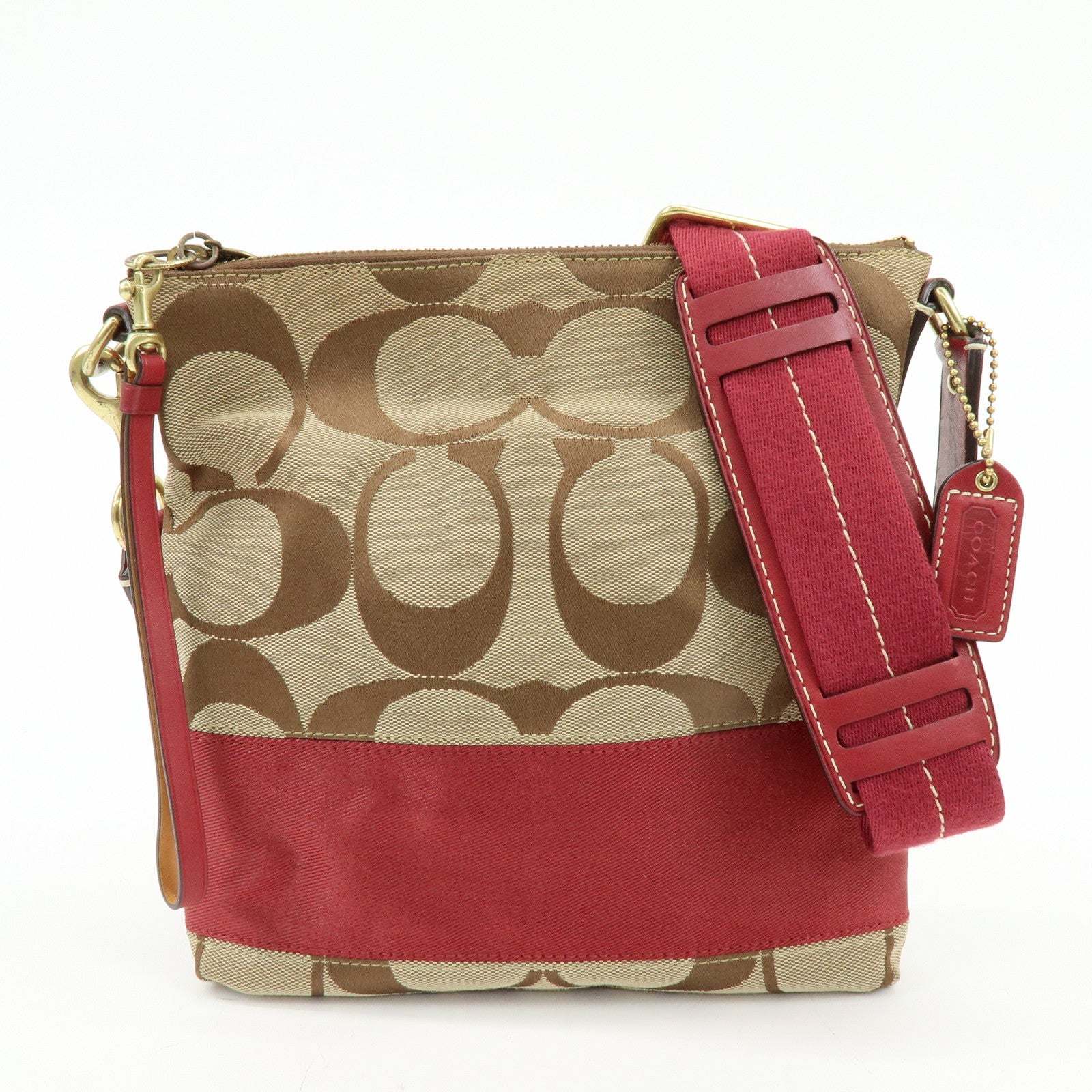 COACH Set of 2 Signature Canvas Leather Shoulder Bag Beige