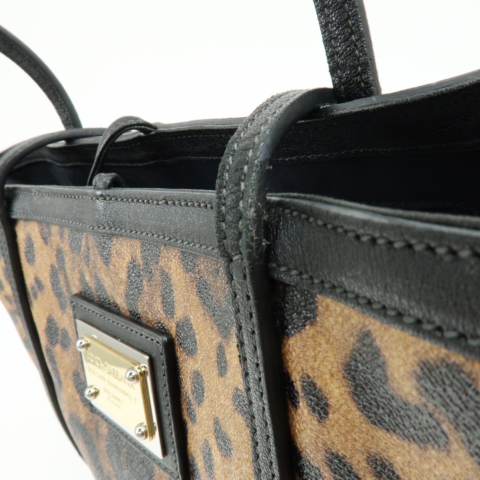 Dolce&Gabbana Leather PVC Coated Canvas Tote Bag Brown Black