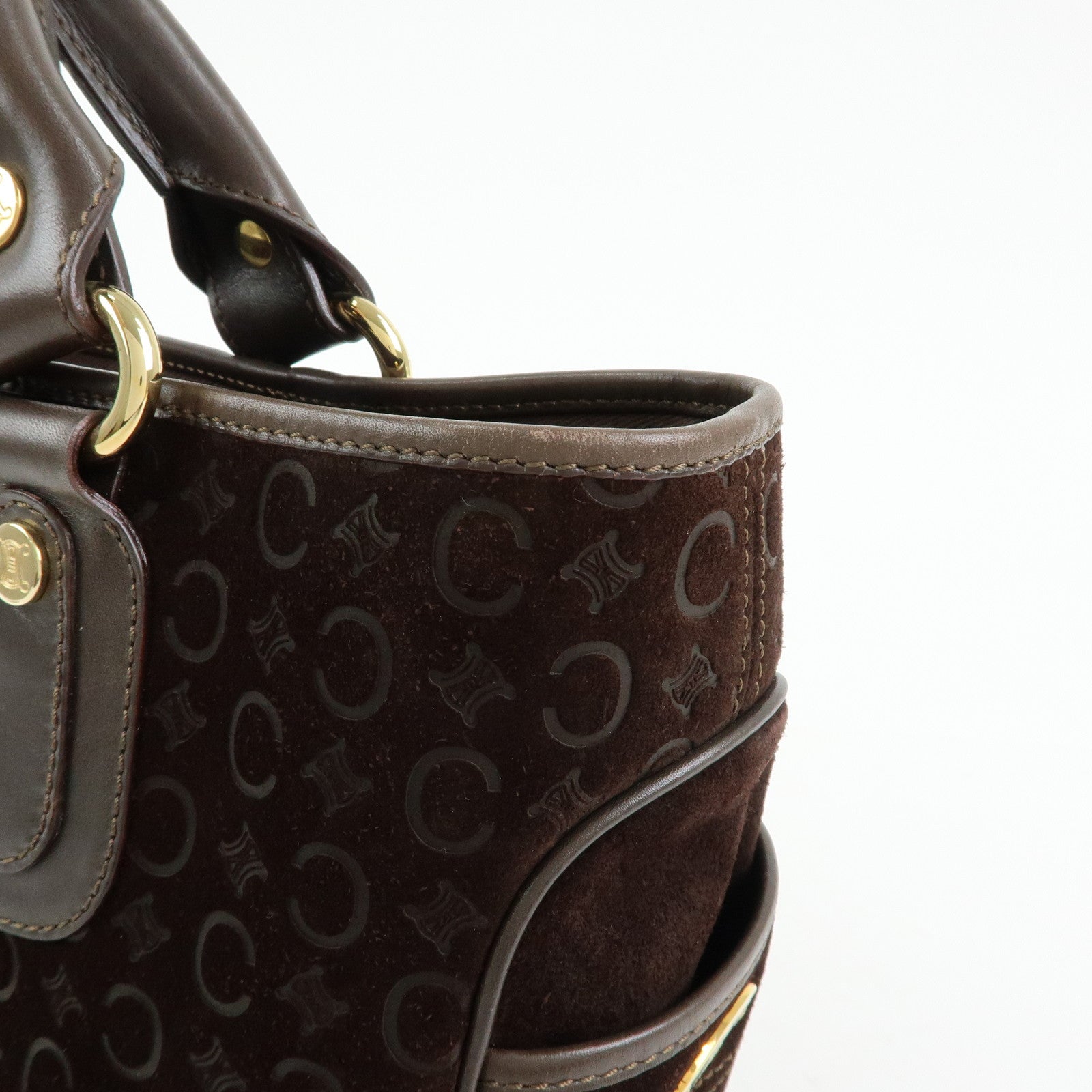 CELINE C Macadam Suede Leather Boogie Bag Hand Bag Brown