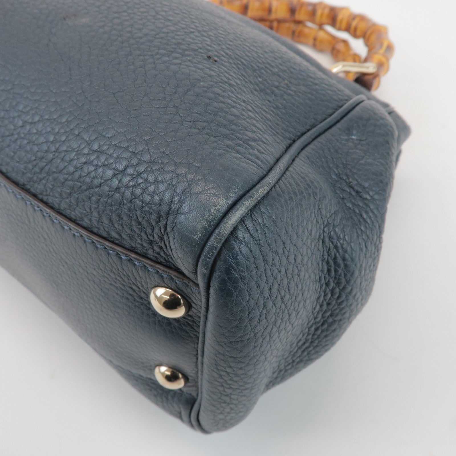 GUCCI Bamboo Calf Leather 2 Way Bag Tote Bag Navy 336032