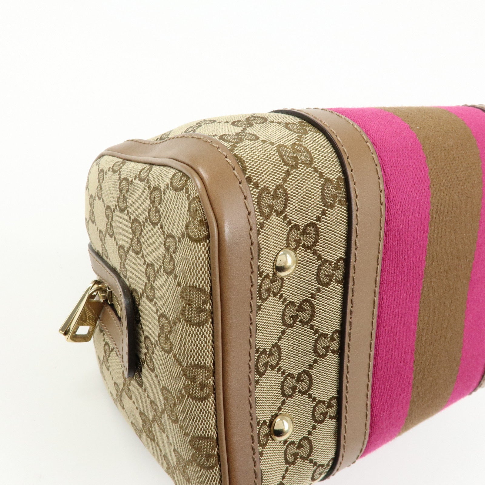 GUCCI Sherry GG Canvas Leather 2WAY Bag Boston Bag Beige 269876