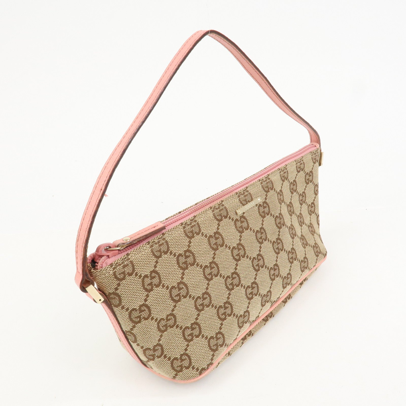 GUCCI Boat Bag GG Canvas Leather Hand Bag Beige Pink 07198