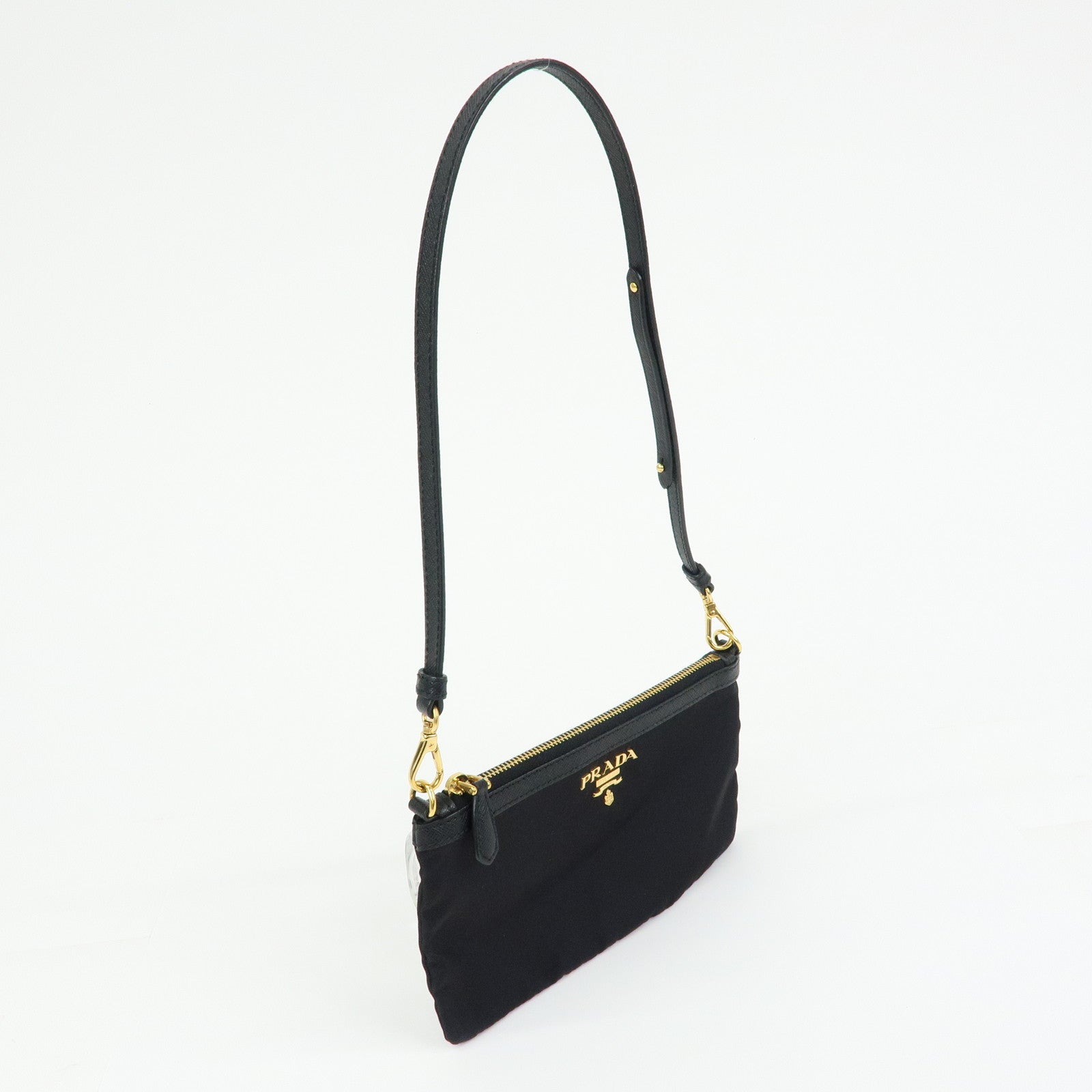 PRADA Logo Nylon Saffiano Leather Hand Bag Shoulder Bag Black