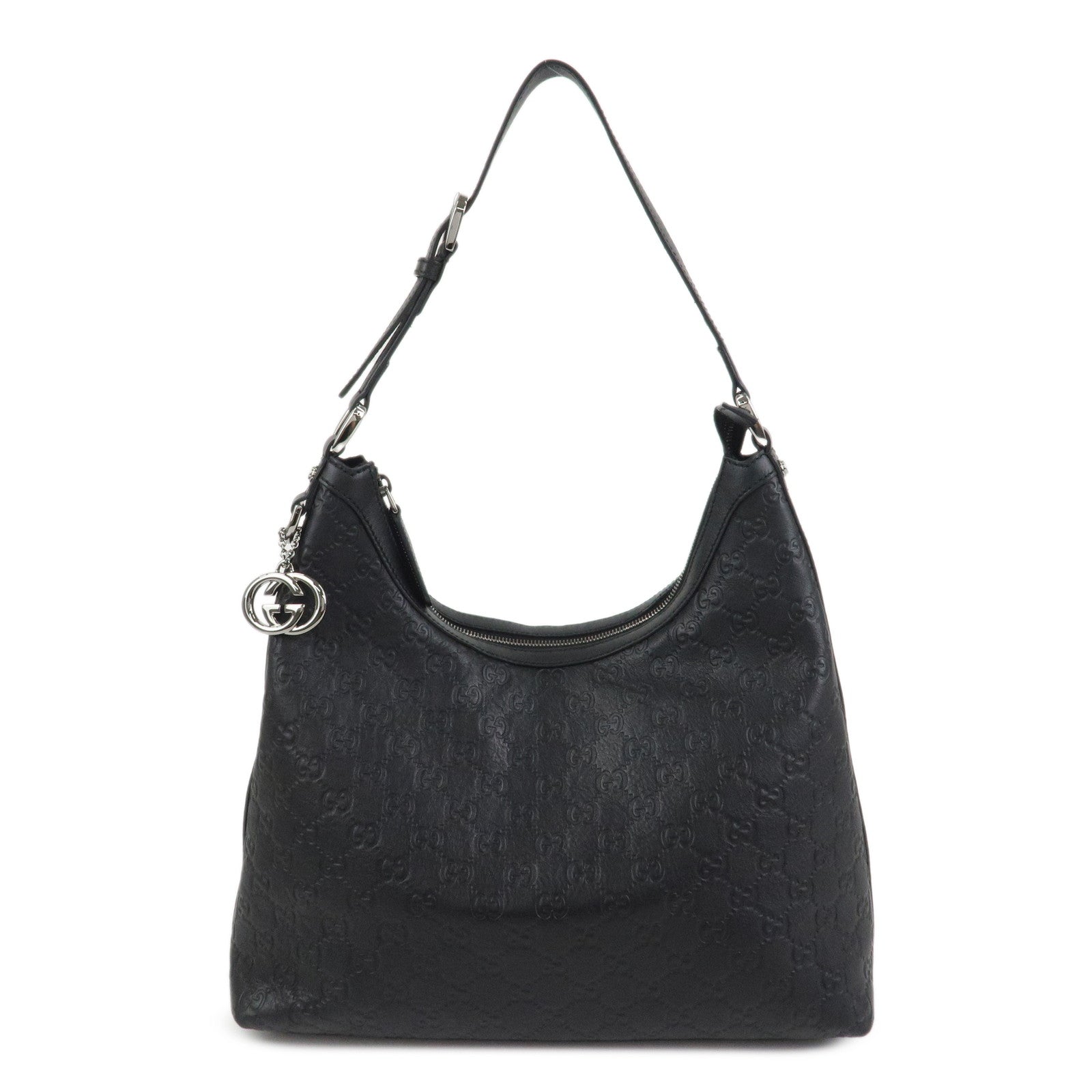 GUCCI Guccissima Interlocking G Leather Shoulder Bag Hand Bag Black