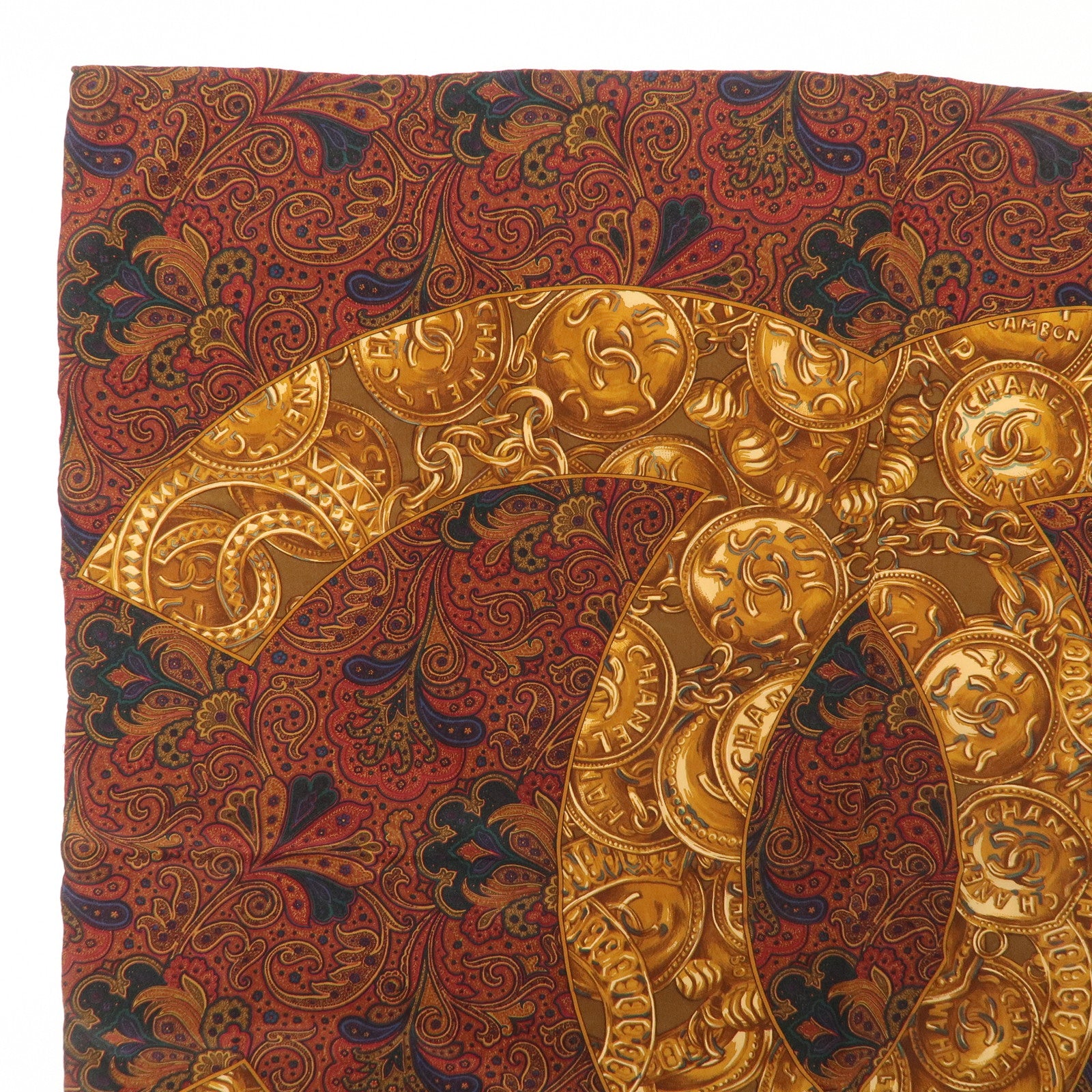 CHANEL COCO Mark Silk 100% Scarf Paisley Multicolor