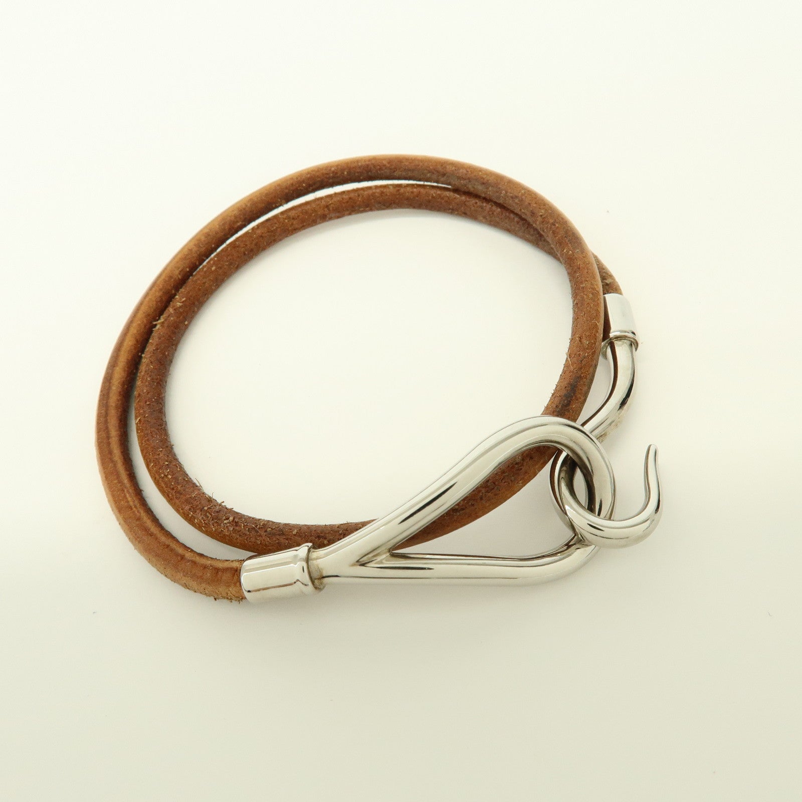 HERMES Jumbo Leather Metal Choker Bracelet Brown
