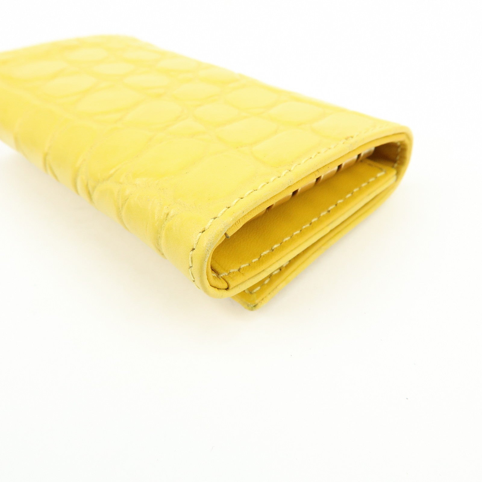 MIU MIU Embossed Leather Key Case Key Holder Yellow 5M0222