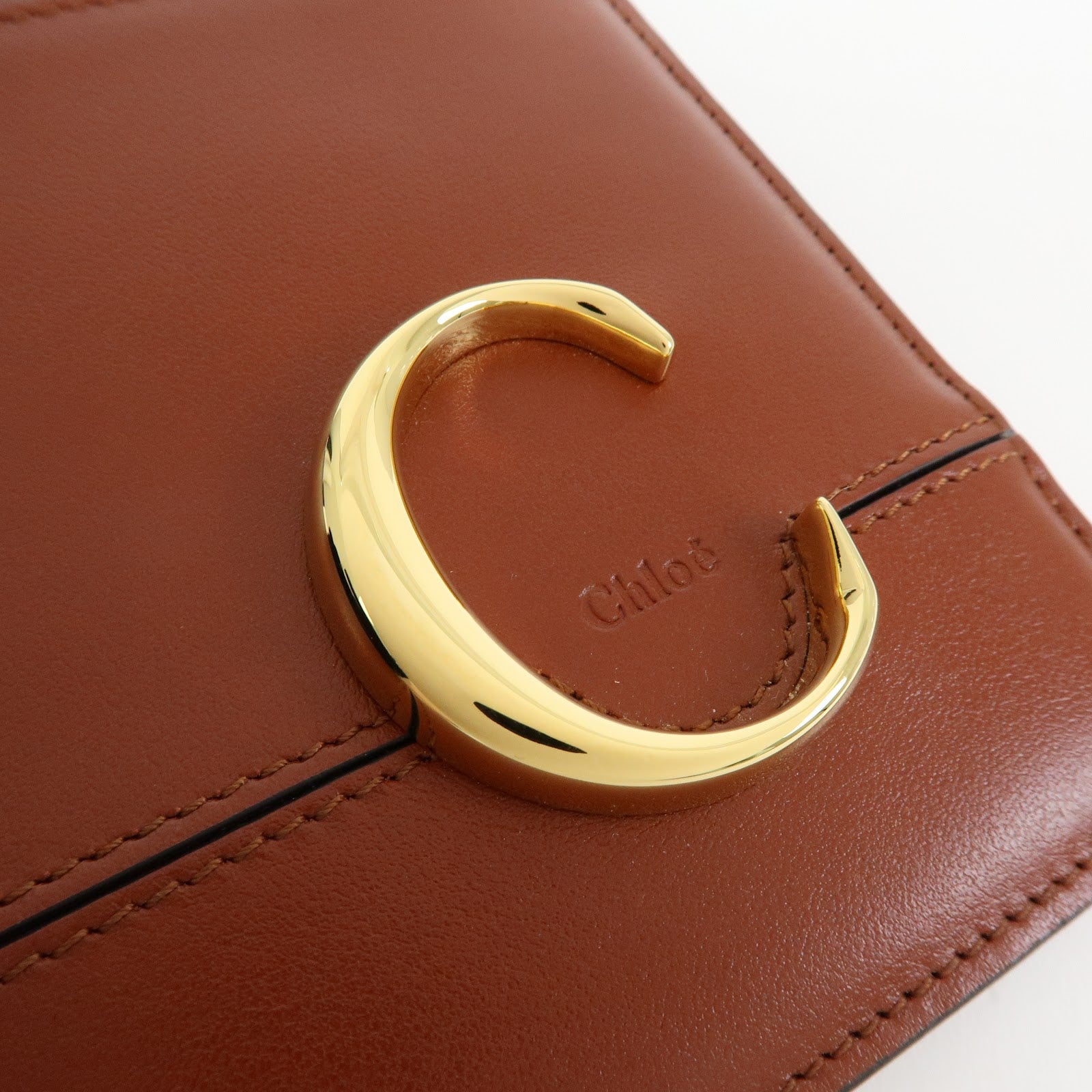 Chloe Chloe C Leather Pouch Fragment Case Passport Case Brown
