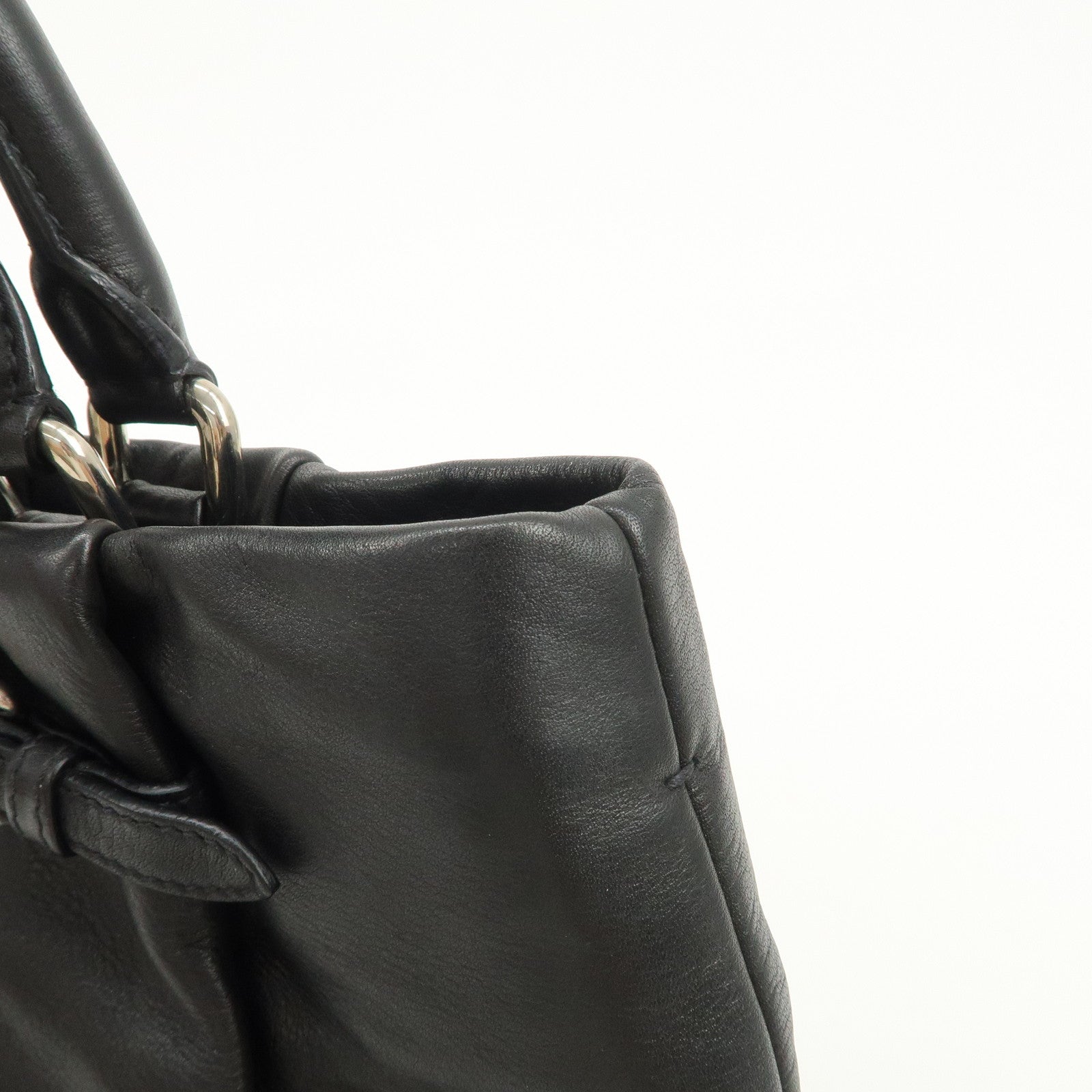 PRADA Soft Calf Leather 2Way Shoulder Bag Hand Bag Black BN1200