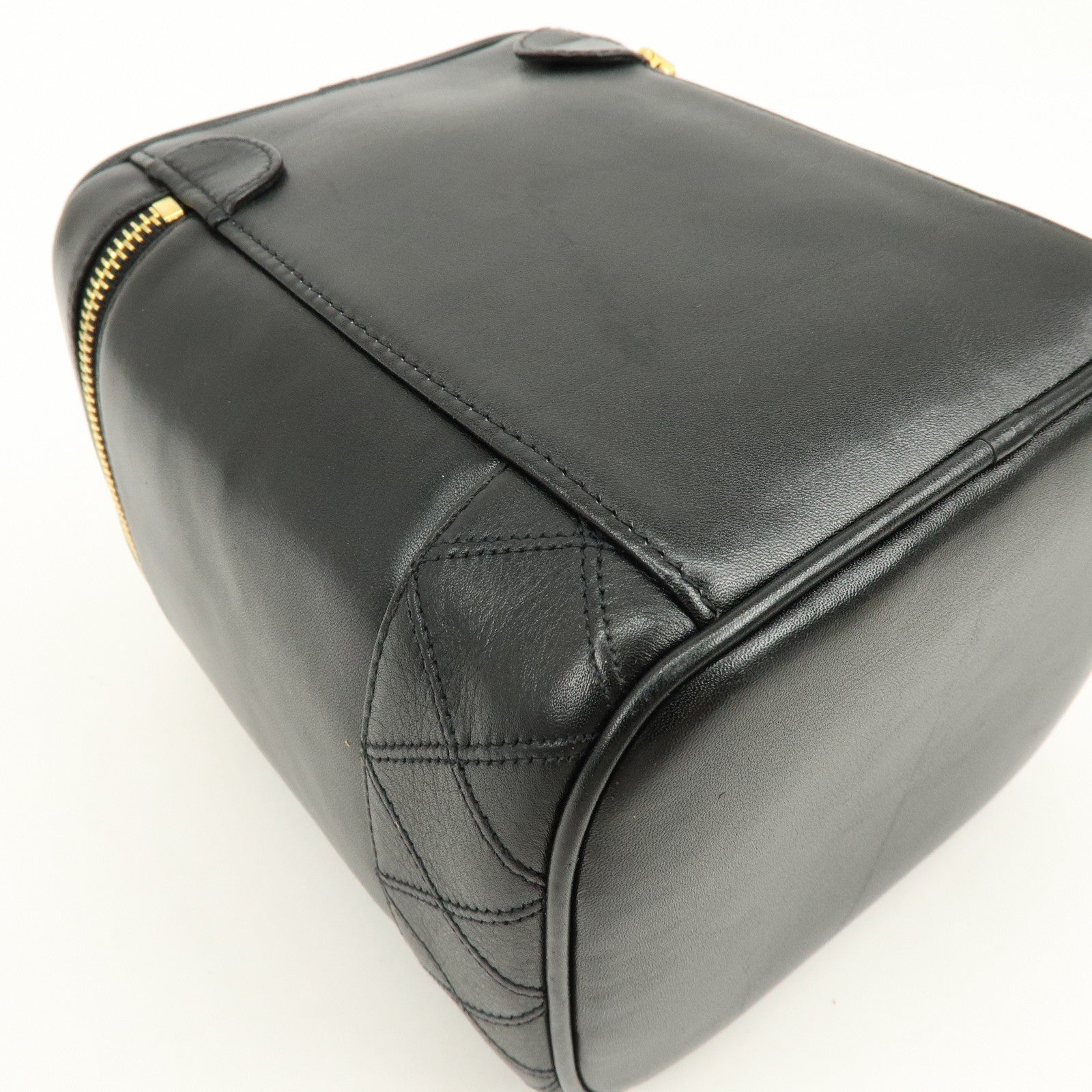 CHANEL COCO Mark Lamb Skin Vanity Bag Hand Bag Black A01998